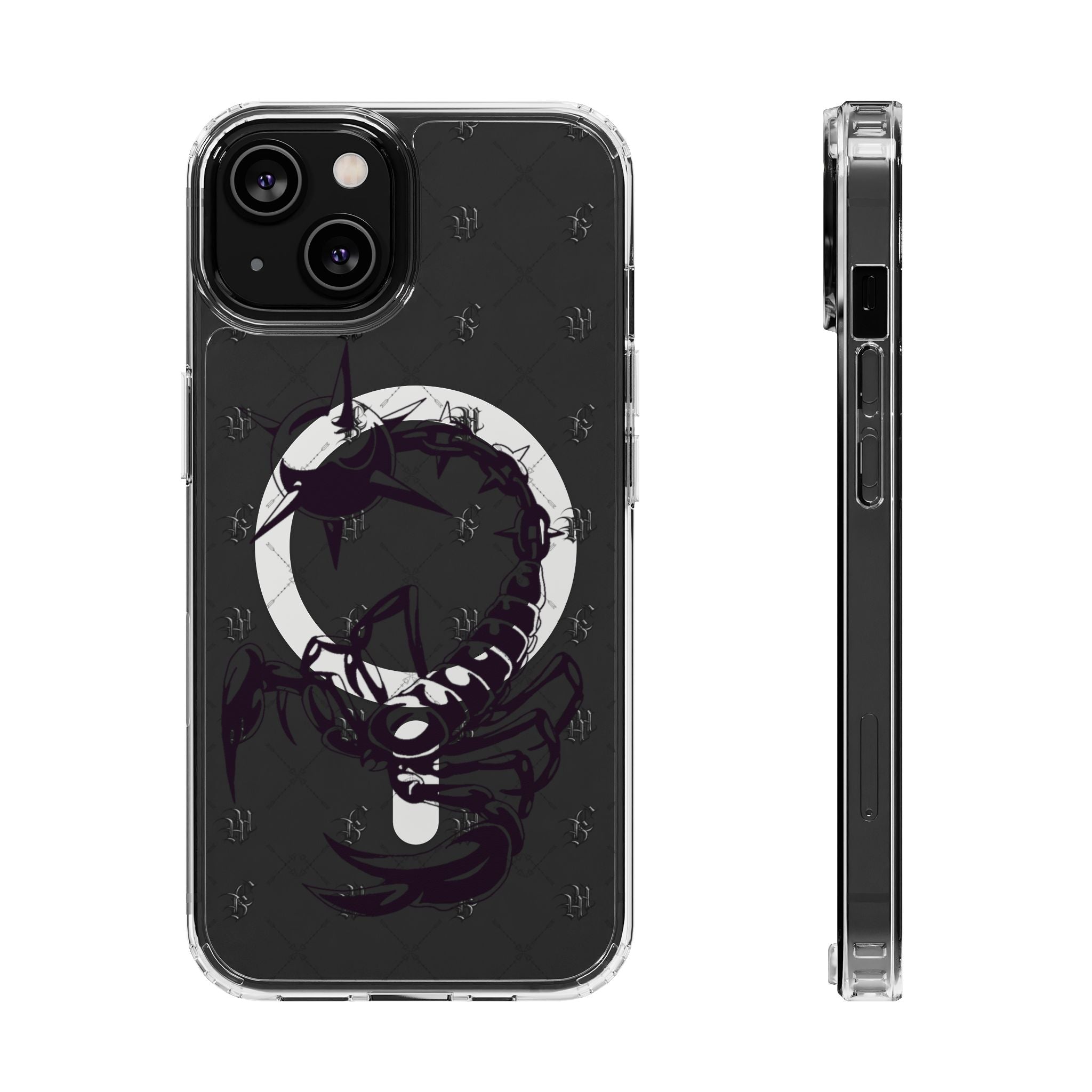 Clear Magnetic Phone Case — Monochrome Floral Ring Design