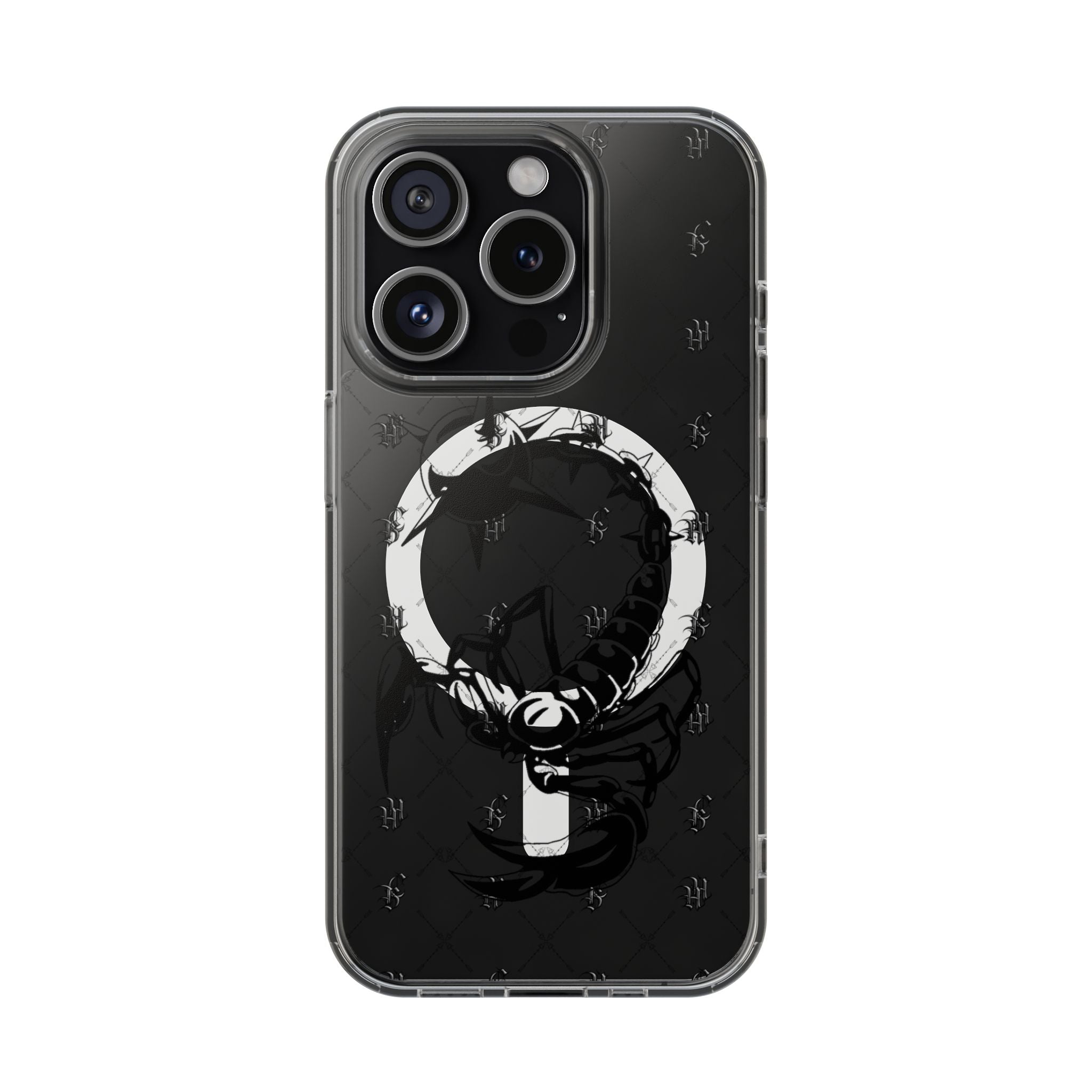 Clear Magnetic Phone Case — Monochrome Floral Ring Design