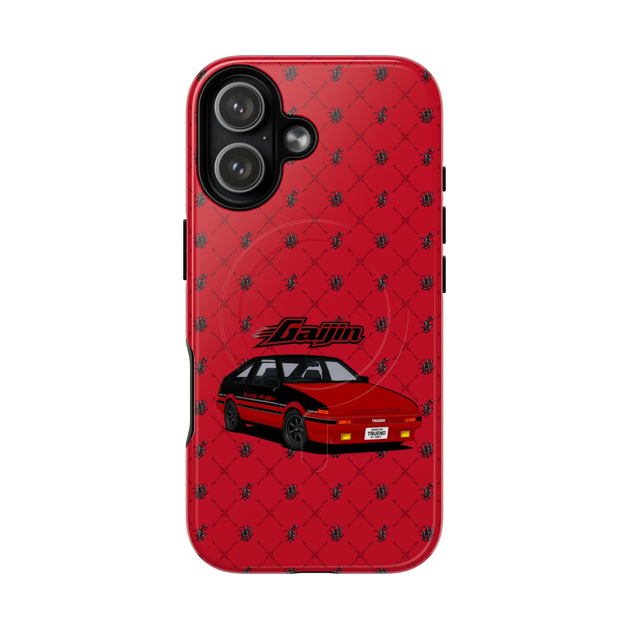 Red JDM Drift Car Magnetic Phone Case — 'Gaijin' Retro Racing Design