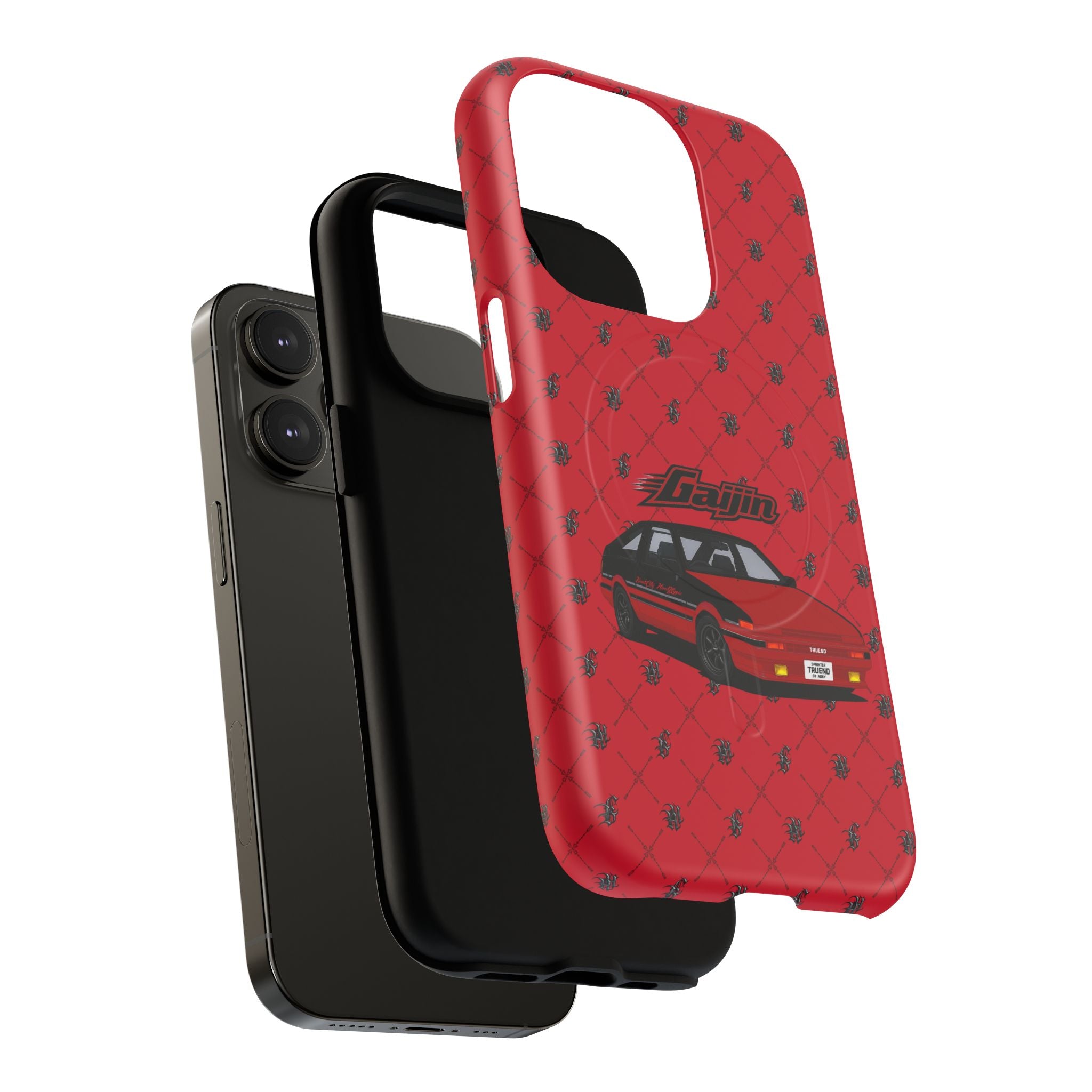 Red JDM Drift Car Magnetic Phone Case — 'Gaijin' Retro Racing Design
