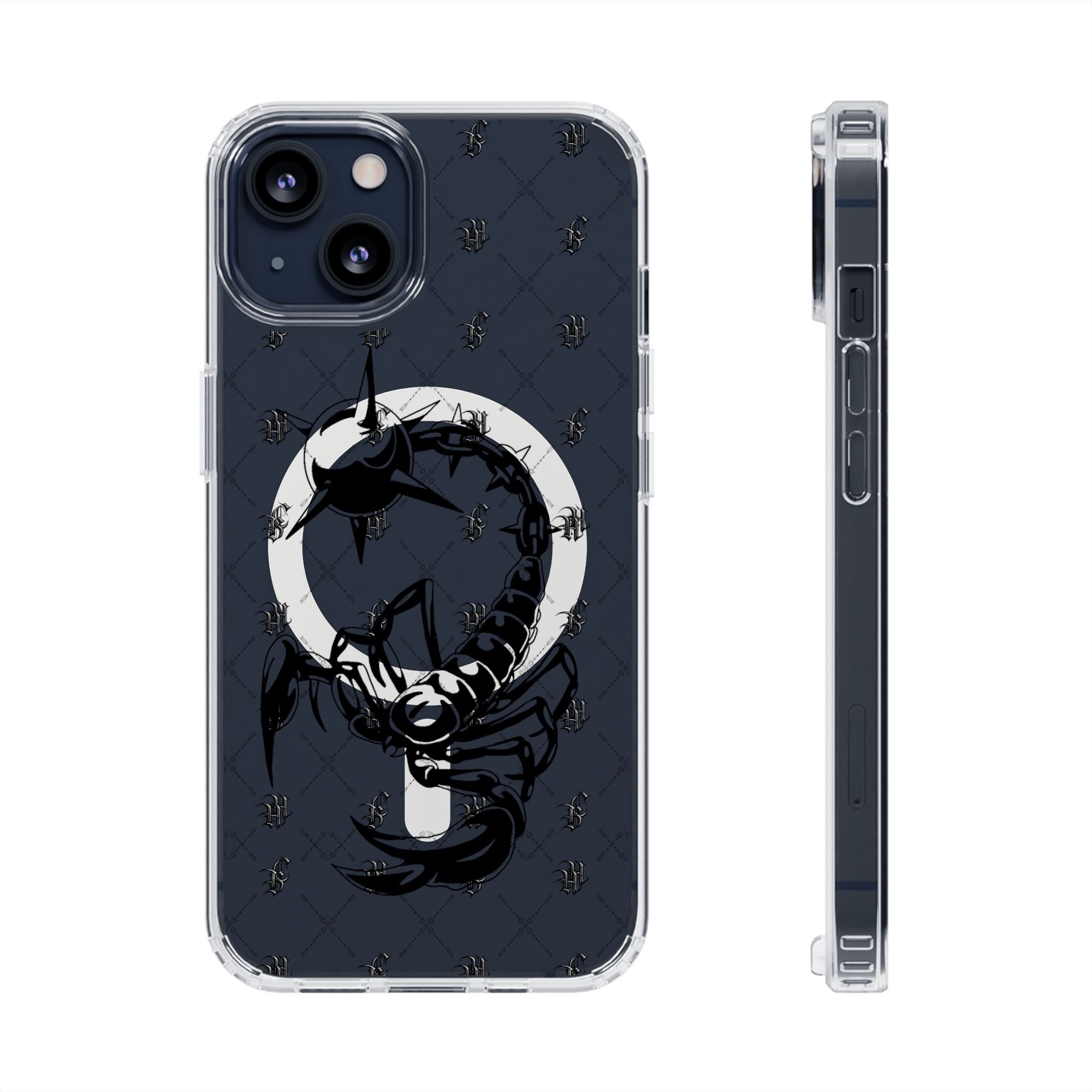 Clear Magnetic Phone Case — Monochrome Floral Ring Design