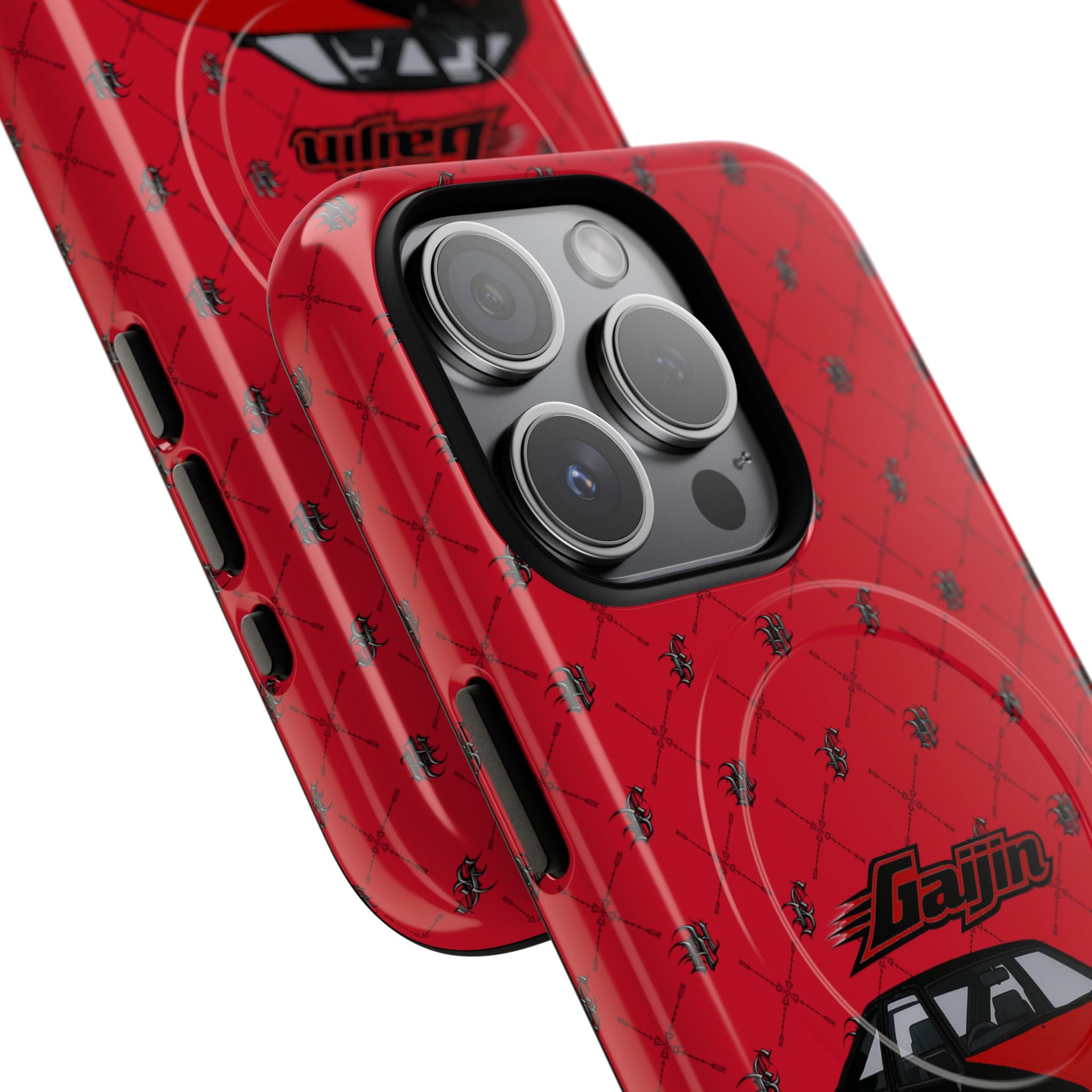 Red JDM Drift Car Magnetic Phone Case — 'Gaijin' Retro Racing Design