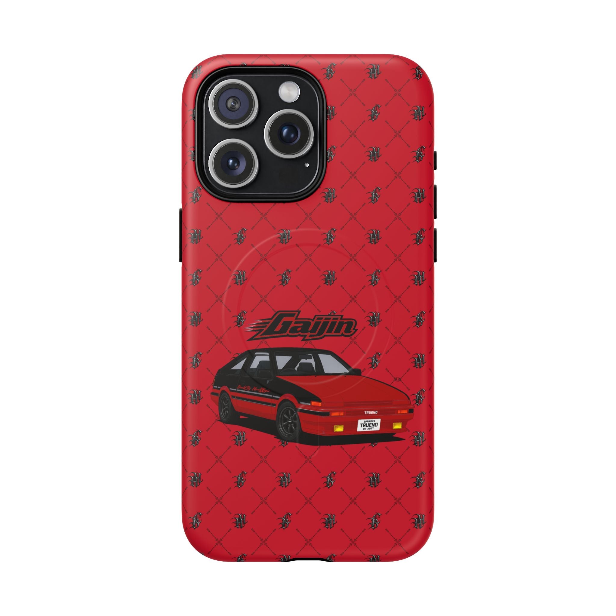 Red JDM Drift Car Magnetic Phone Case — 'Gaijin' Retro Racing Design