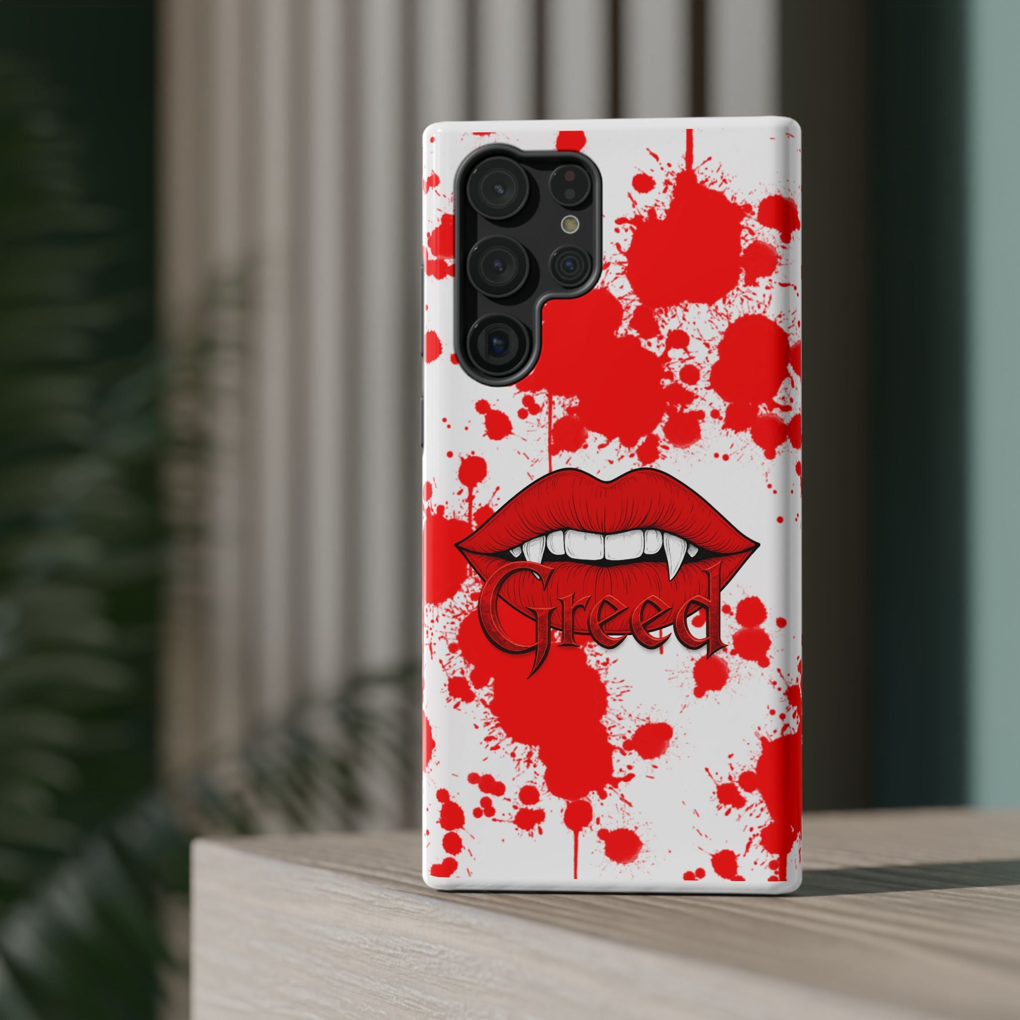 Vampire Lips Phone Case — Red Blood Splatter Impact-Resistant Case