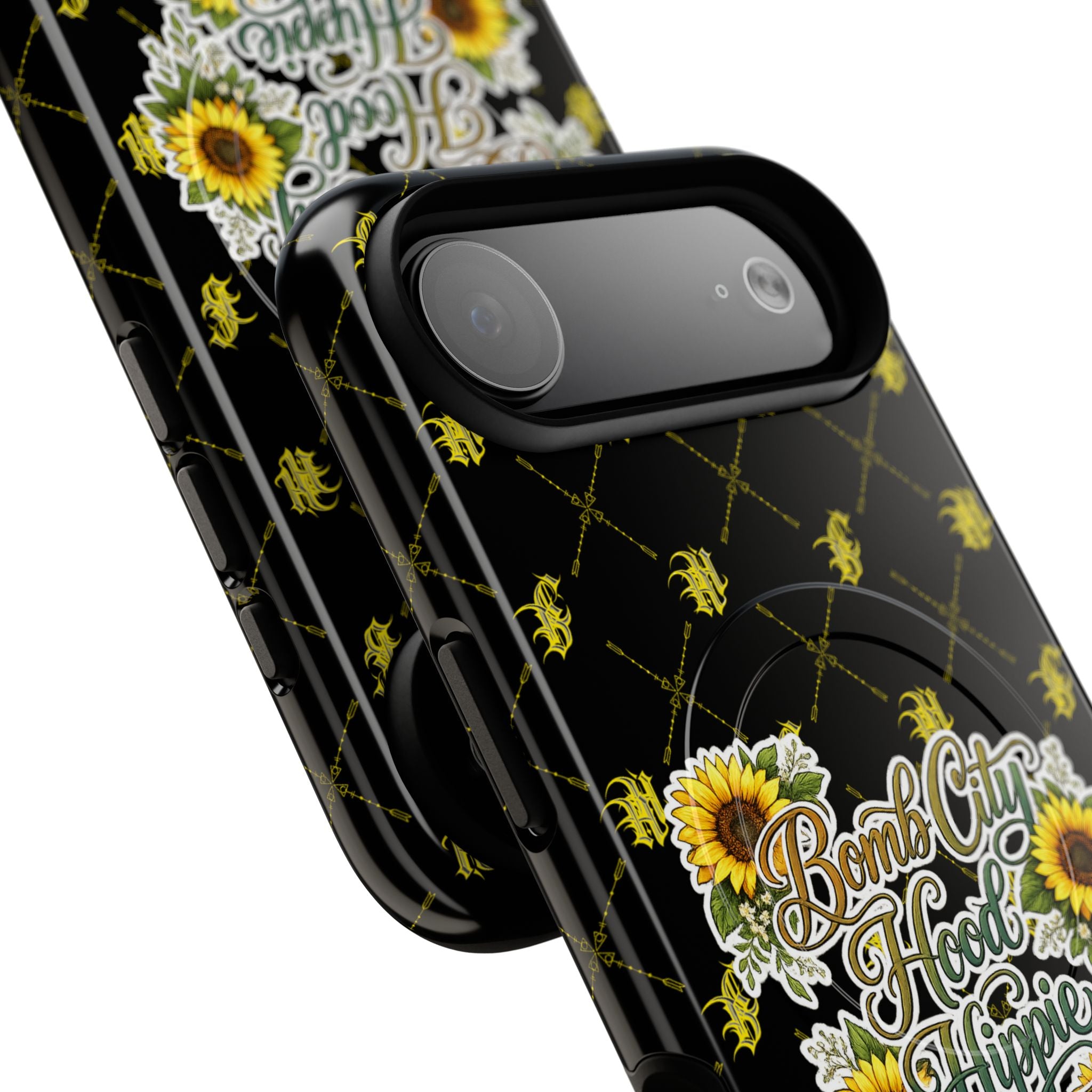 Tough Magnetic Phone Case — "Bomb City Hood Hippie" Sunflower Protective Cover