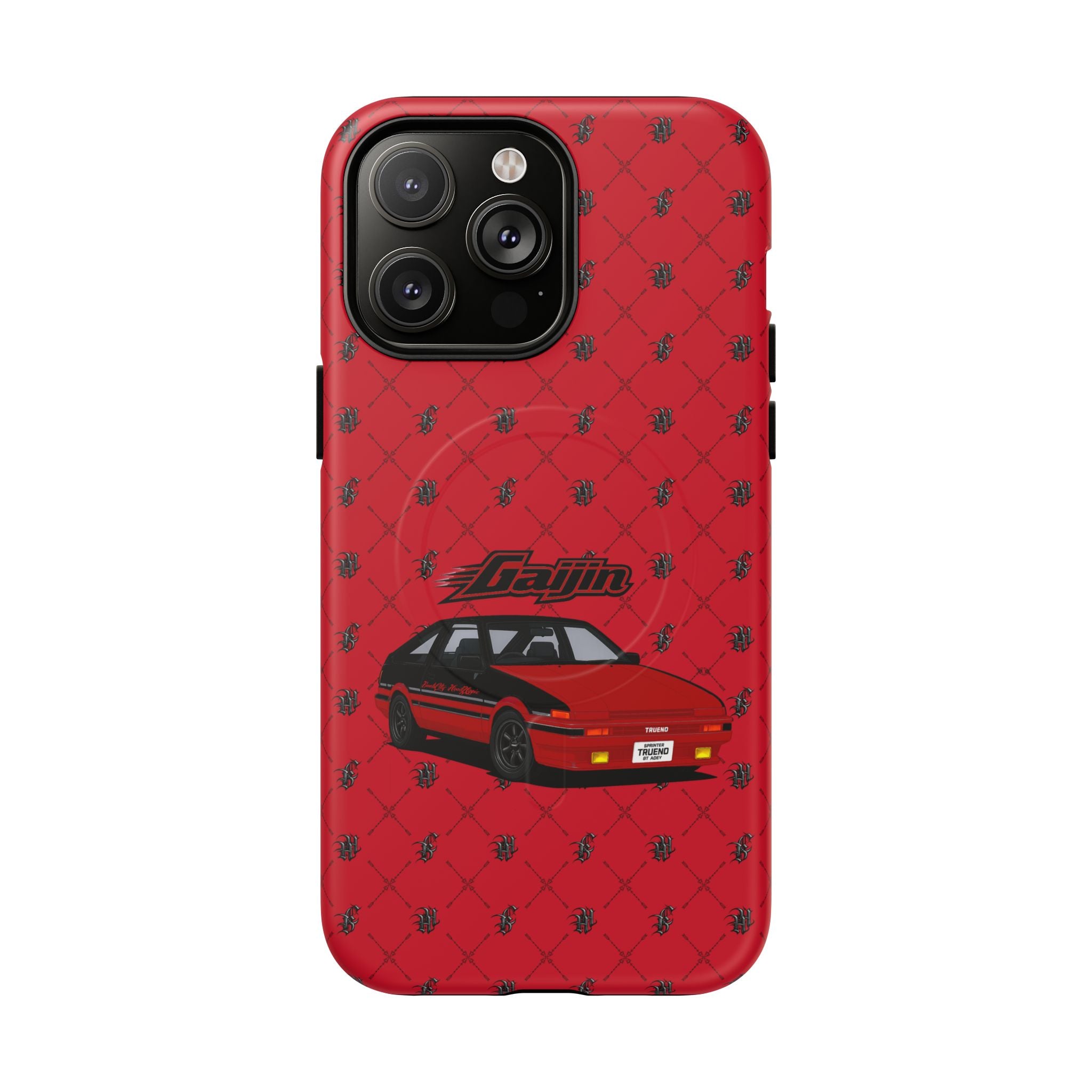 Red JDM Drift Car Magnetic Phone Case — 'Gaijin' Retro Racing Design
