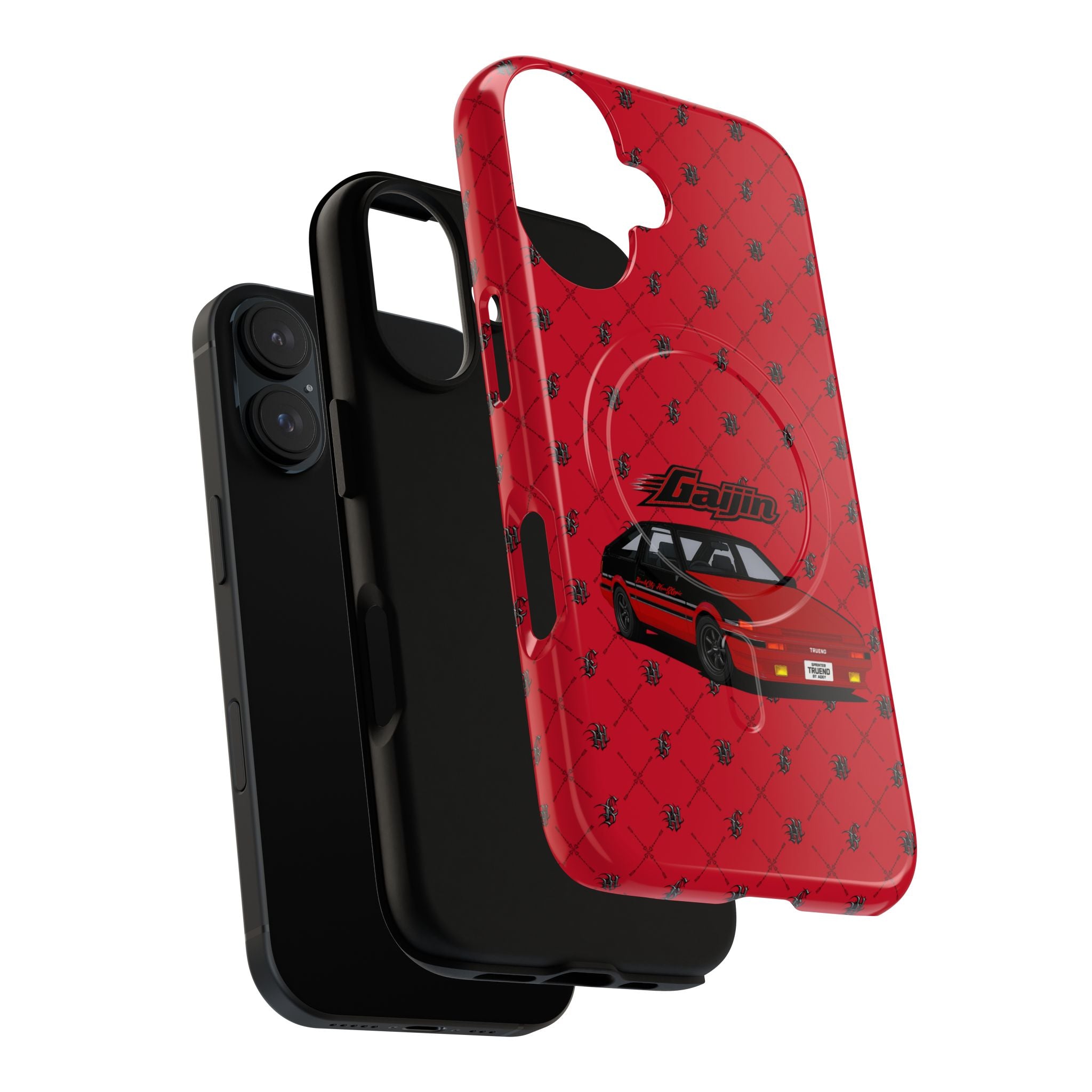 Red JDM Drift Car Magnetic Phone Case — 'Gaijin' Retro Racing Design