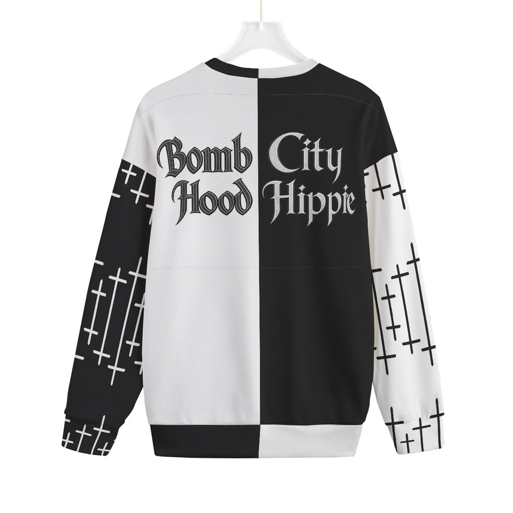 All-Over Print Unisex Drop-shoulder Knitted Fleece Sweater
