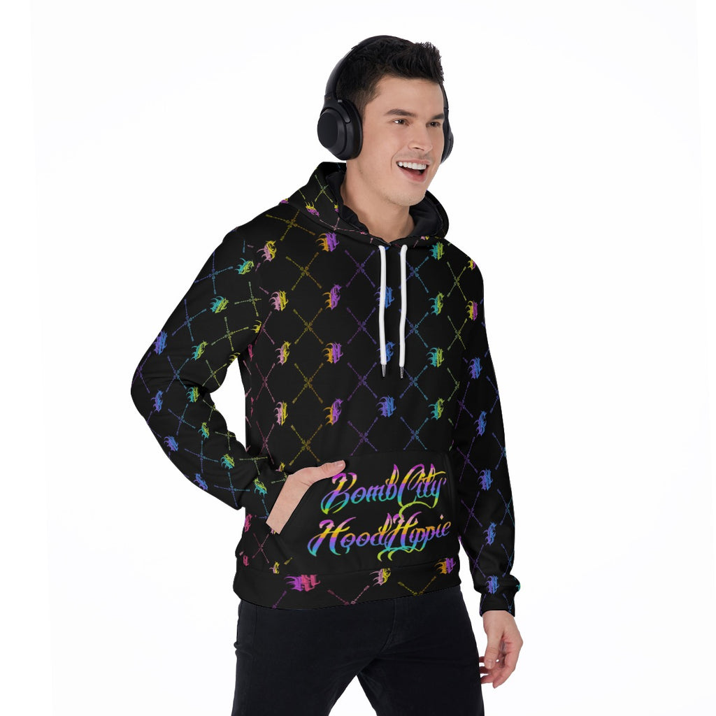 Bomb City Hood Hippie Colorful All-Over Print Men's Thicken Pullover Hoodie