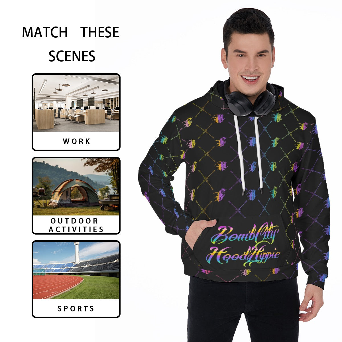 Bomb City Hood Hippie Colorful All-Over Print Men's Thicken Pullover Hoodie