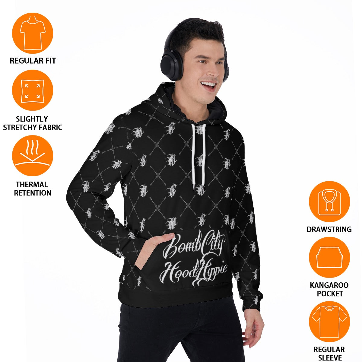 Bomb City Hood Hippie Scorpion All-Over Print Men's Thicken Pullover Hoodie