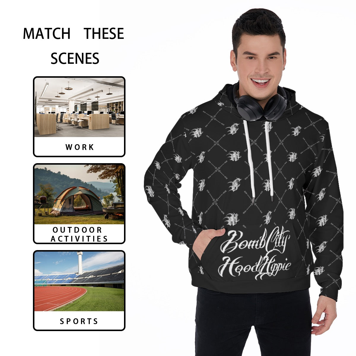 Bomb City Hood Hippie Scorpion All-Over Print Men's Thicken Pullover Hoodie