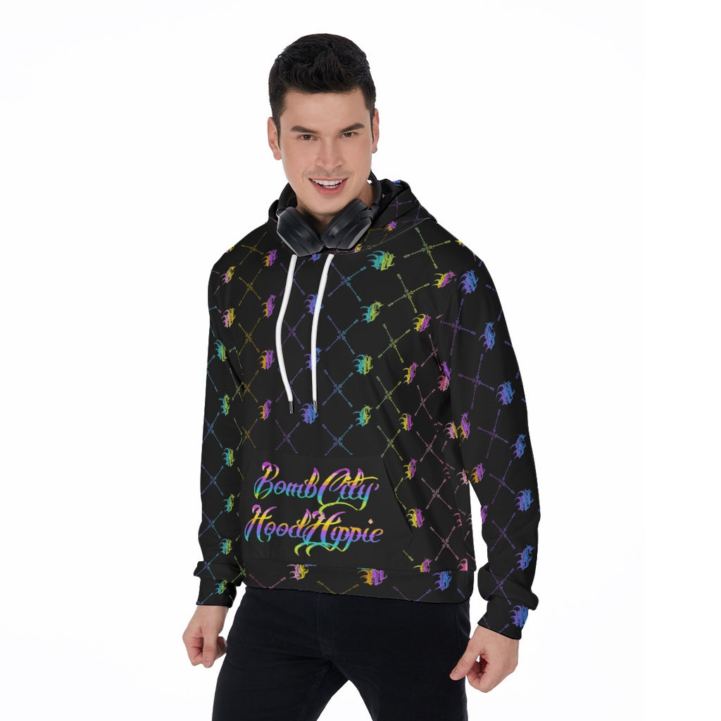Bomb City Hood Hippie Colorful All-Over Print Men's Thicken Pullover Hoodie