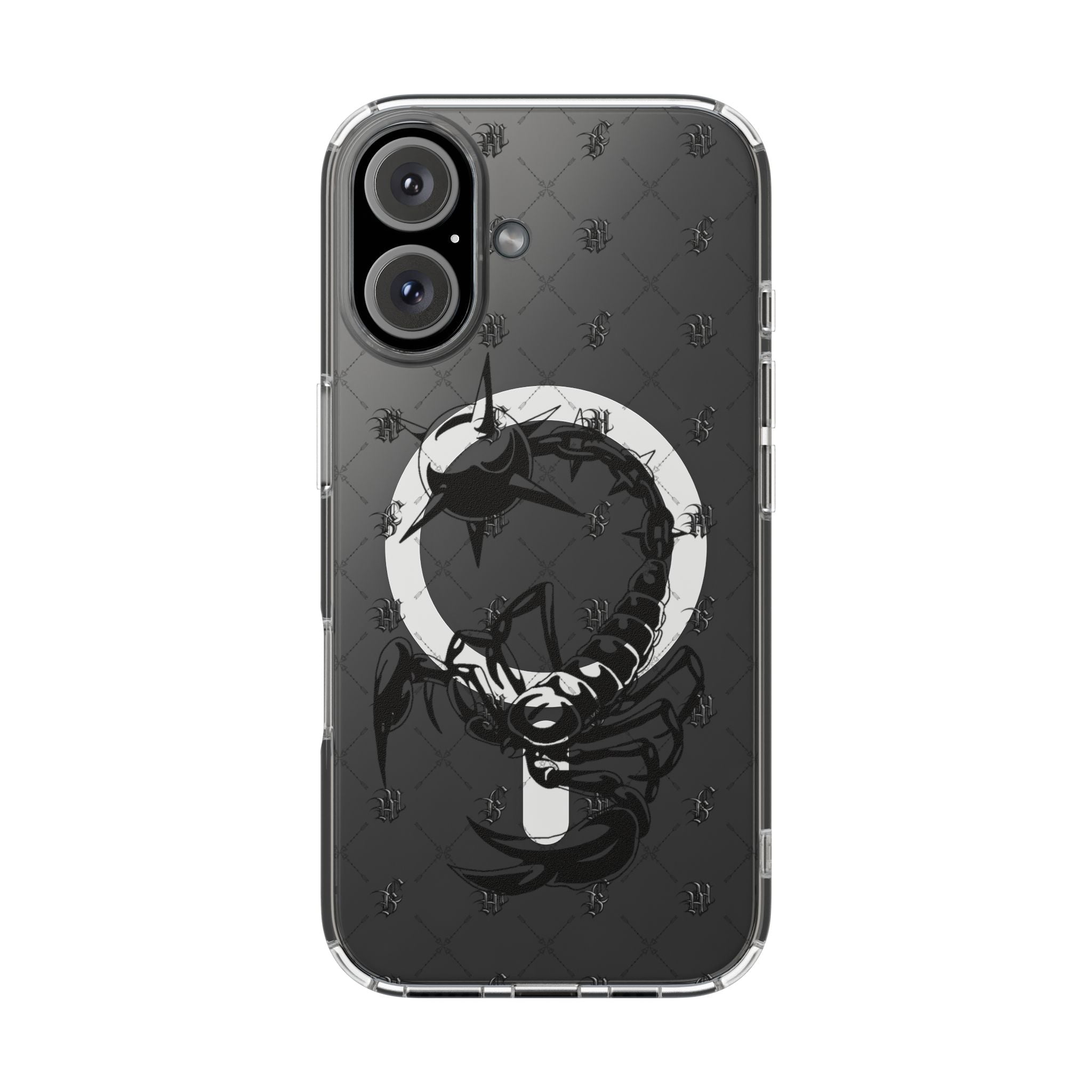 Clear Magnetic Phone Case — Monochrome Floral Ring Design