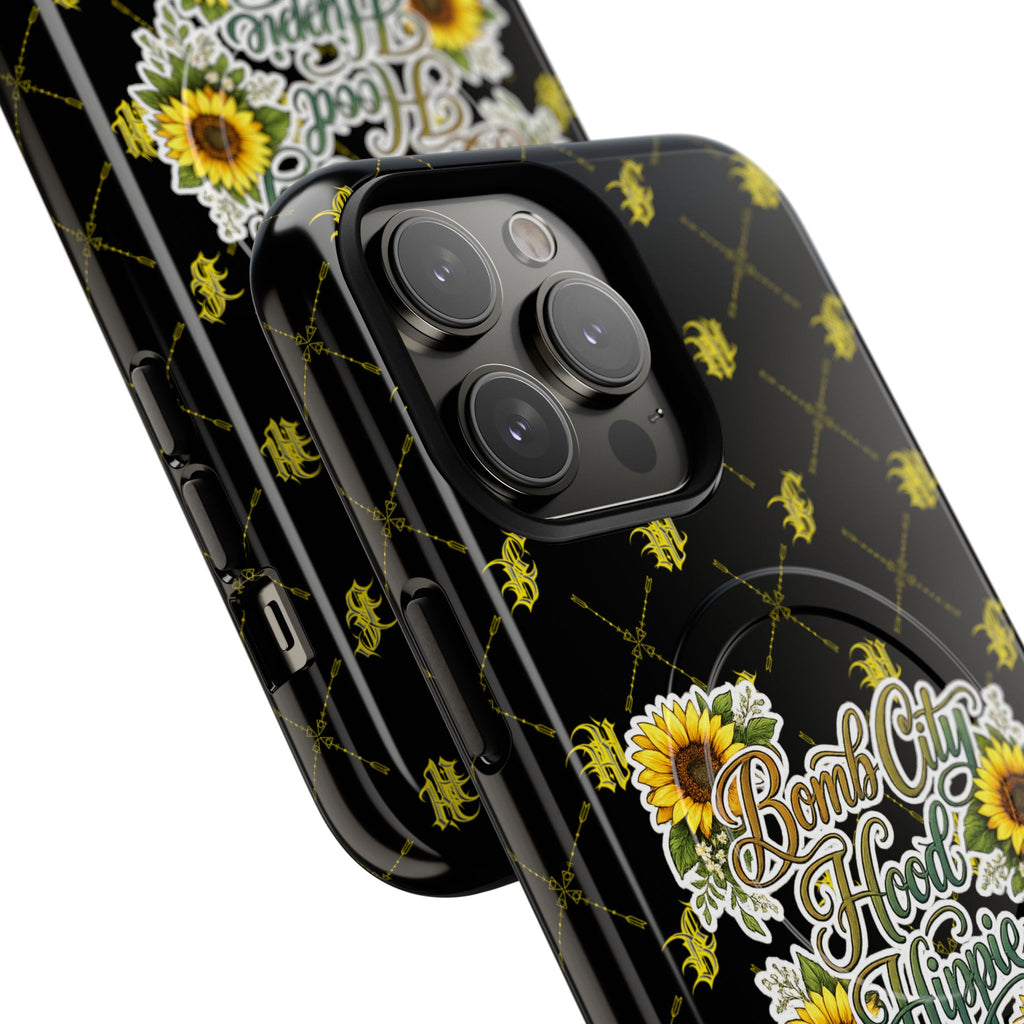 Tough Magnetic Phone Case — "Bomb City Hood Hippie" Sunflower Protective Cover