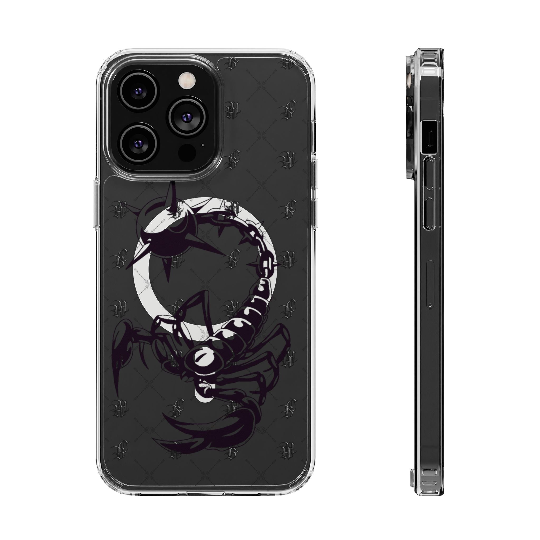 Clear Magnetic Phone Case — Monochrome Floral Ring Design