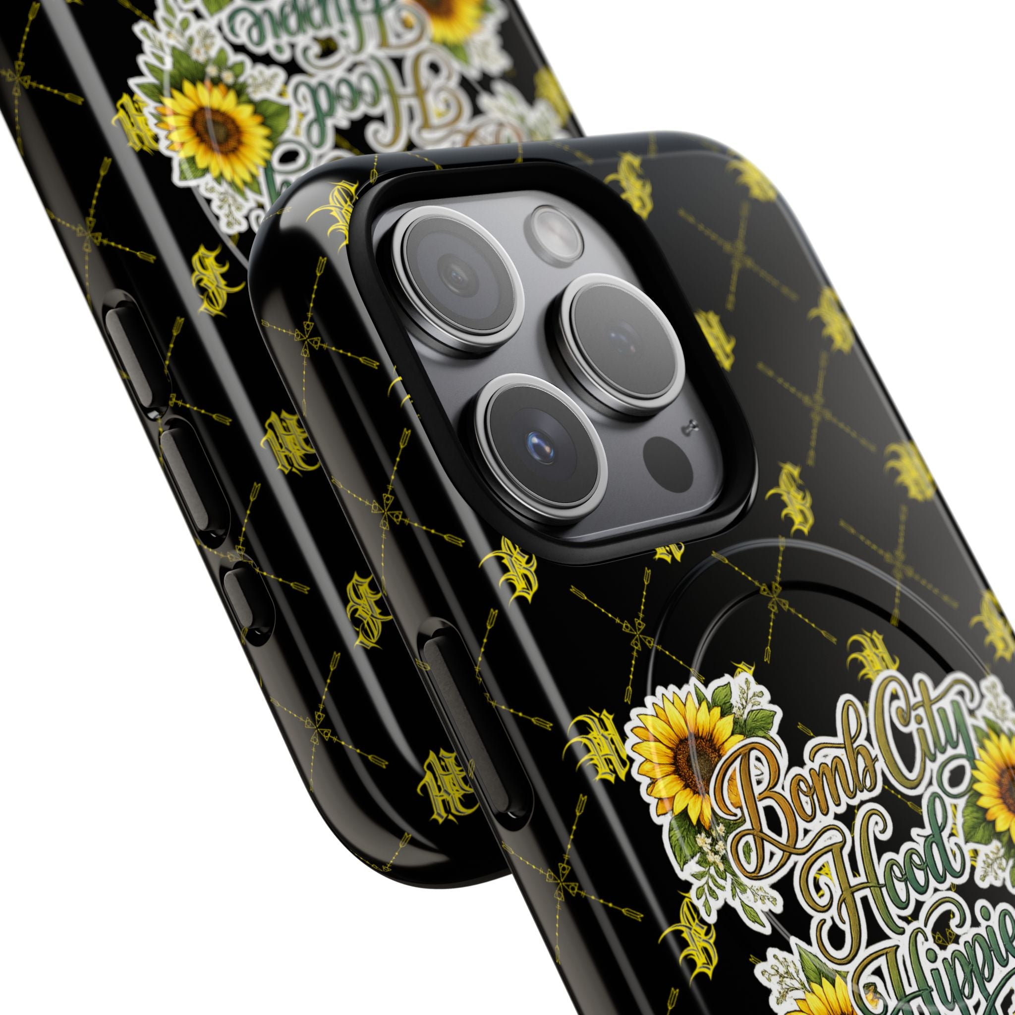 Tough Magnetic Phone Case — "Bomb City Hood Hippie" Sunflower Protective Cover