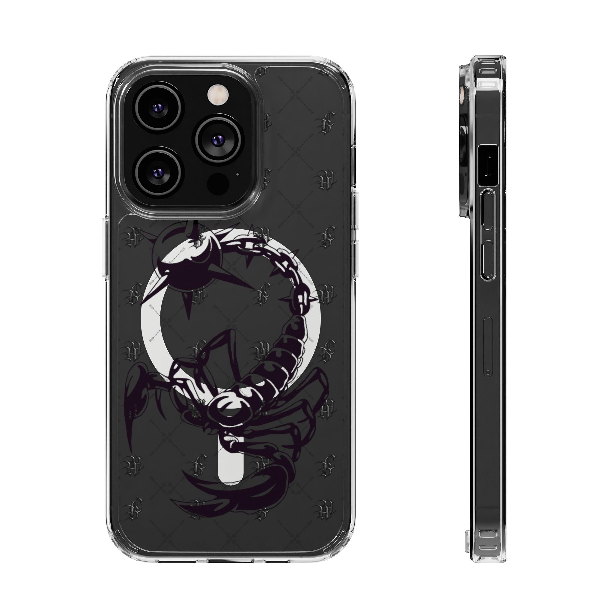 Clear Magnetic Phone Case — Monochrome Floral Ring Design