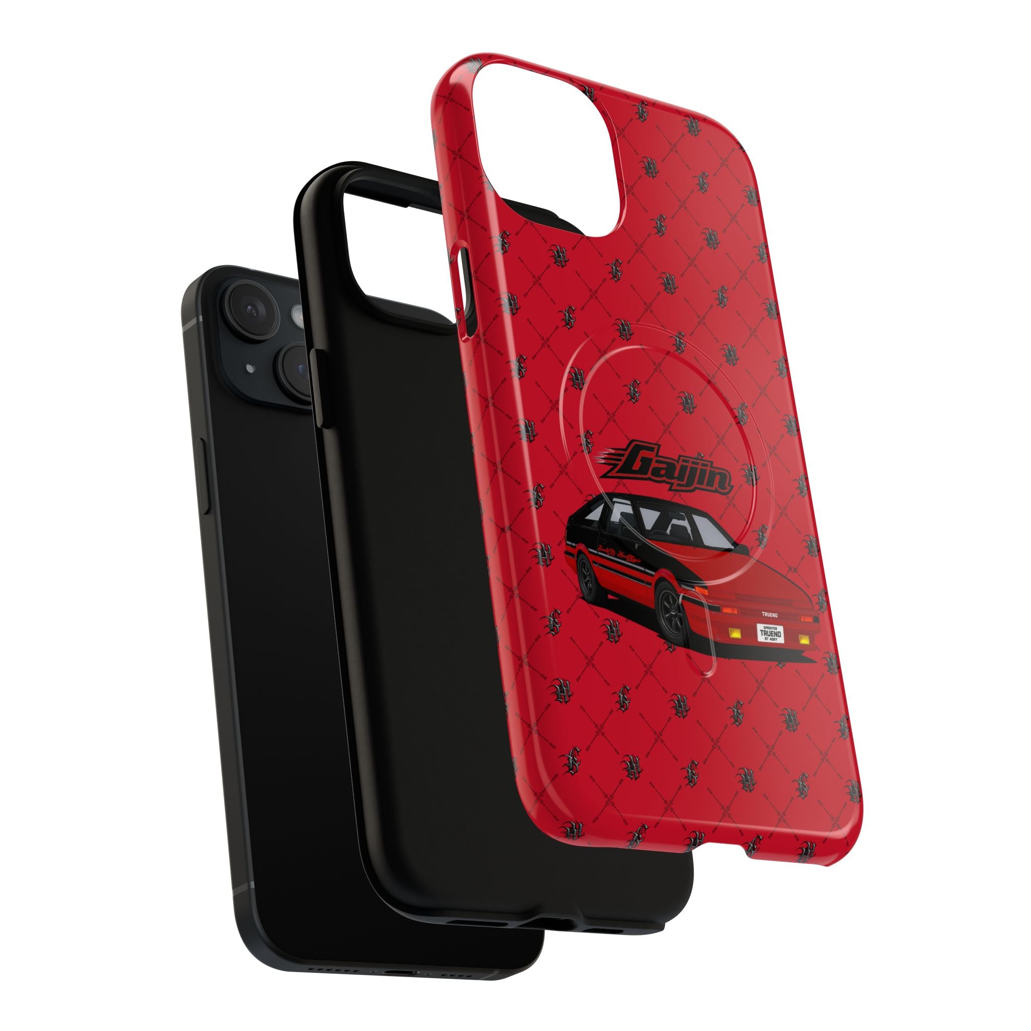 Red JDM Drift Car Magnetic Phone Case — 'Gaijin' Retro Racing Design