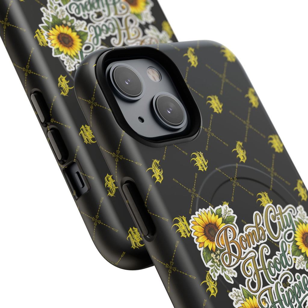 Tough Magnetic Phone Case — "Bomb City Hood Hippie" Sunflower Protective Cover