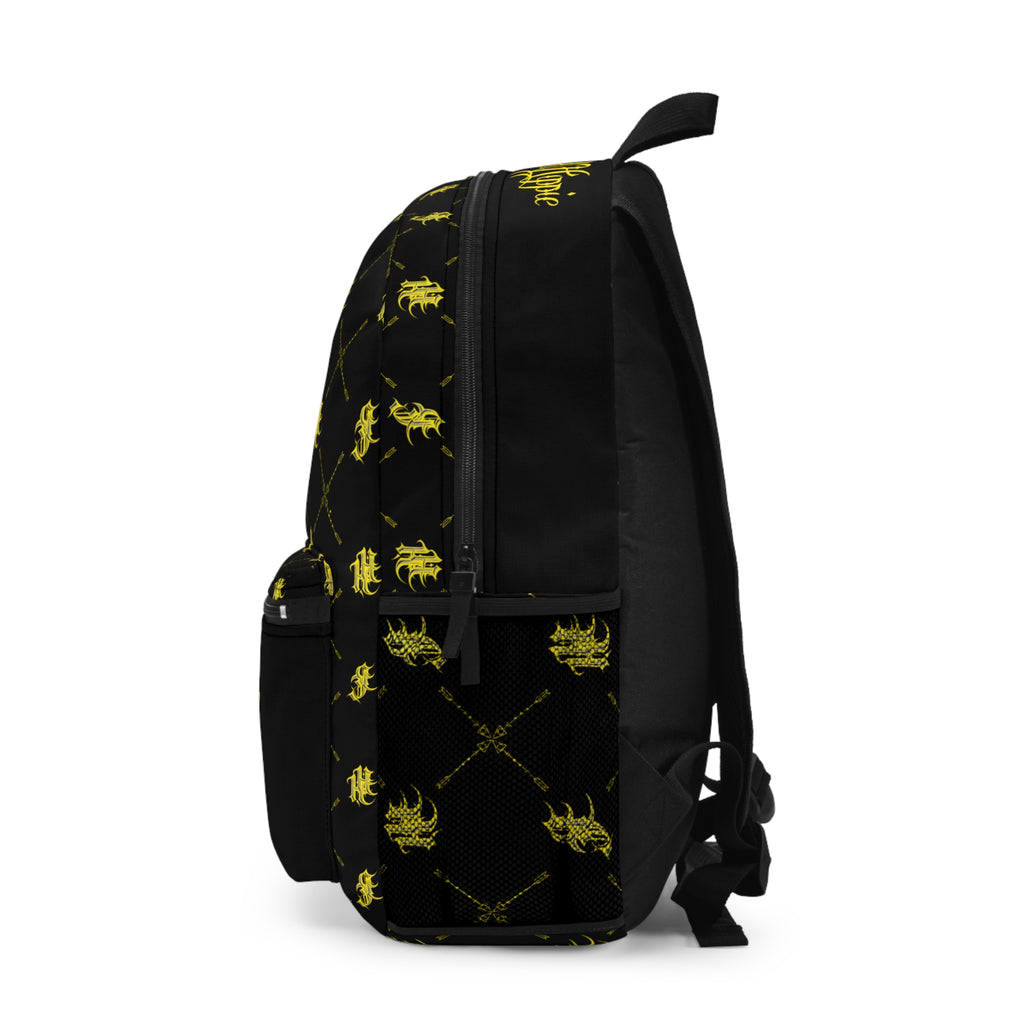 Bomb City Hood Hippie Sunflower Pattern Backpack (Black & Gold)