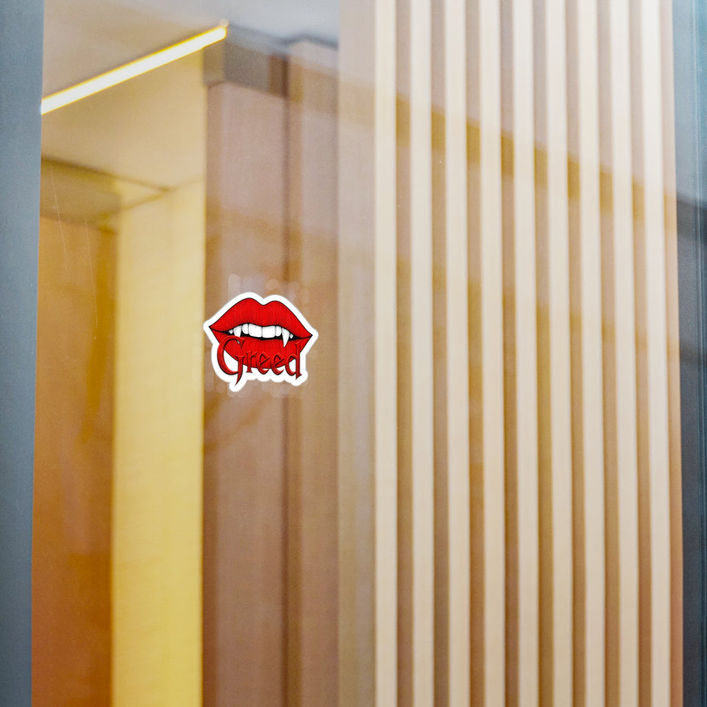 Vampire Lips 'Greed' Kiss-Cut Vinyl Sticker — Red Fanged Lip Decal