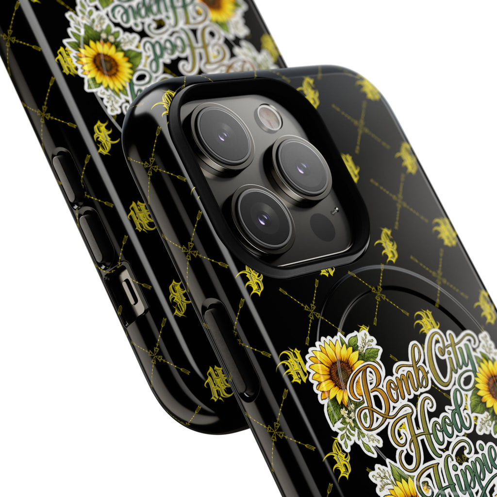 Tough Magnetic Phone Case — "Bomb City Hood Hippie" Sunflower Protective Cover