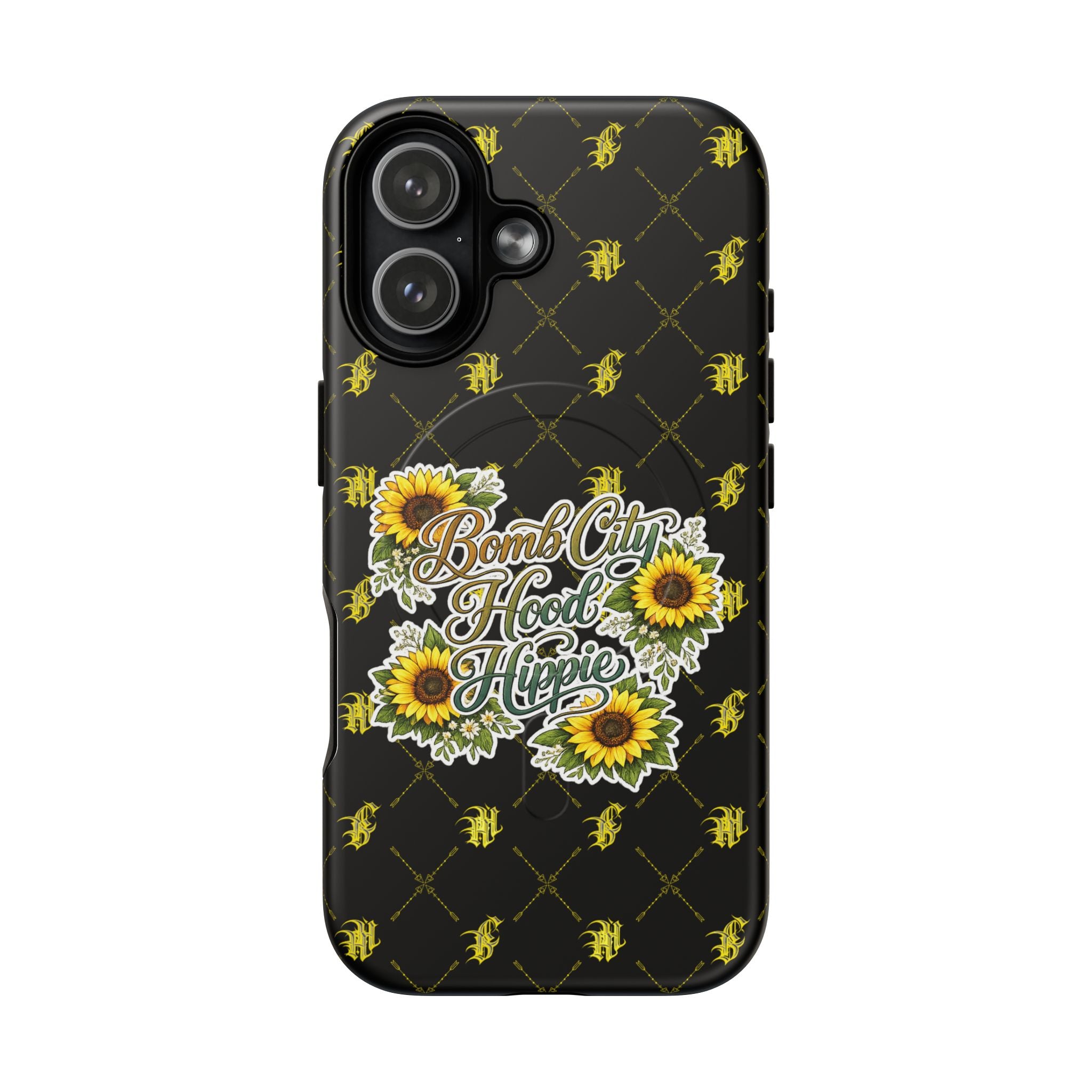 Tough Magnetic Phone Case — "Bomb City Hood Hippie" Sunflower Protective Cover