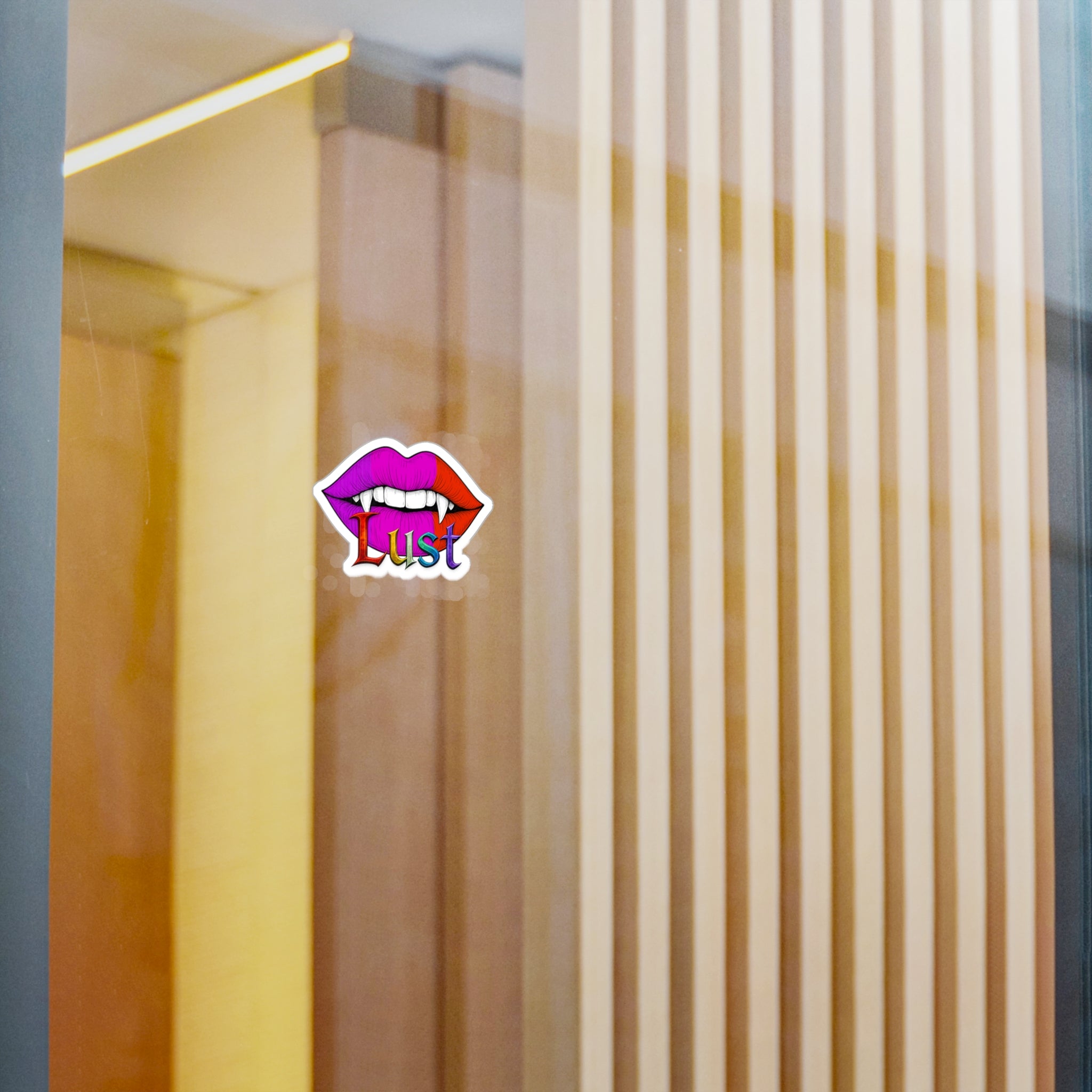 Lust Vampire Fangs Kiss-Cut Vinyl Sticker — Colorful Lip Decal