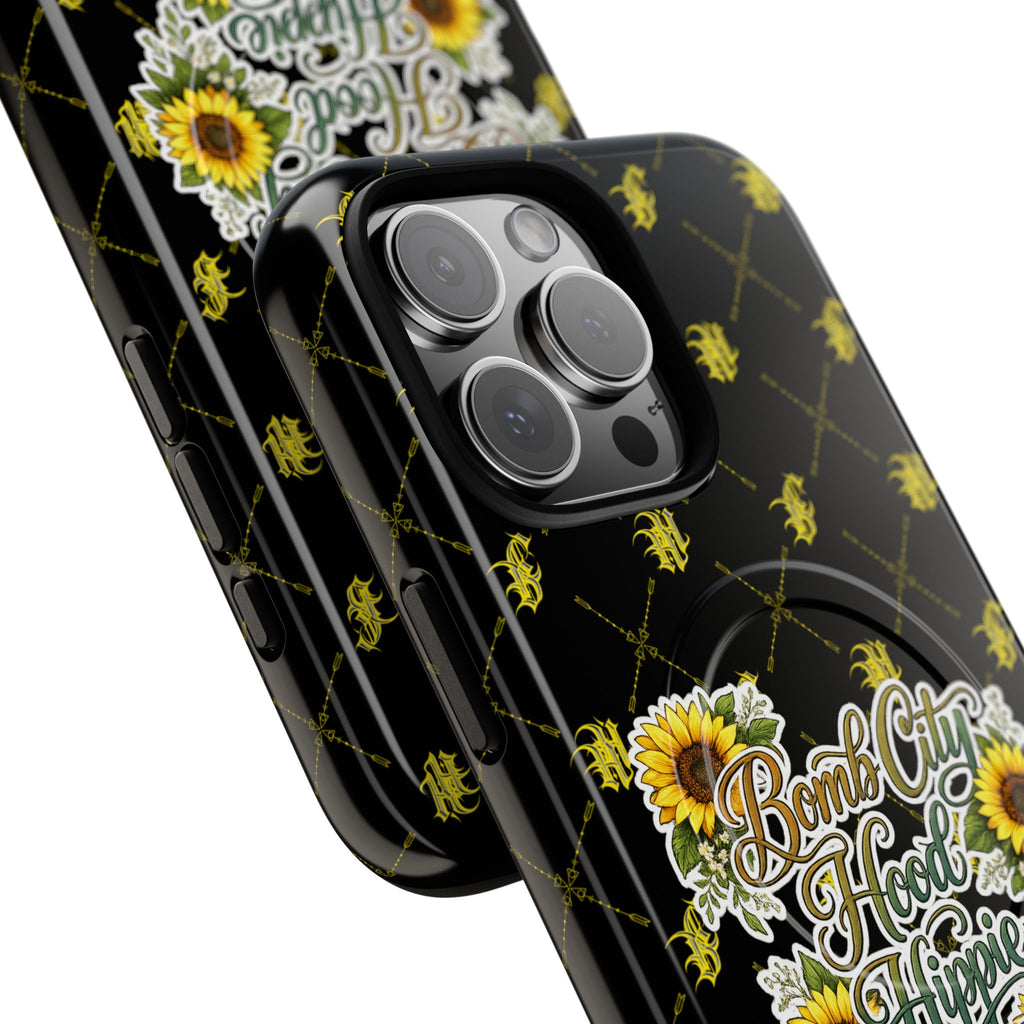 Tough Magnetic Phone Case — "Bomb City Hood Hippie" Sunflower Protective Cover