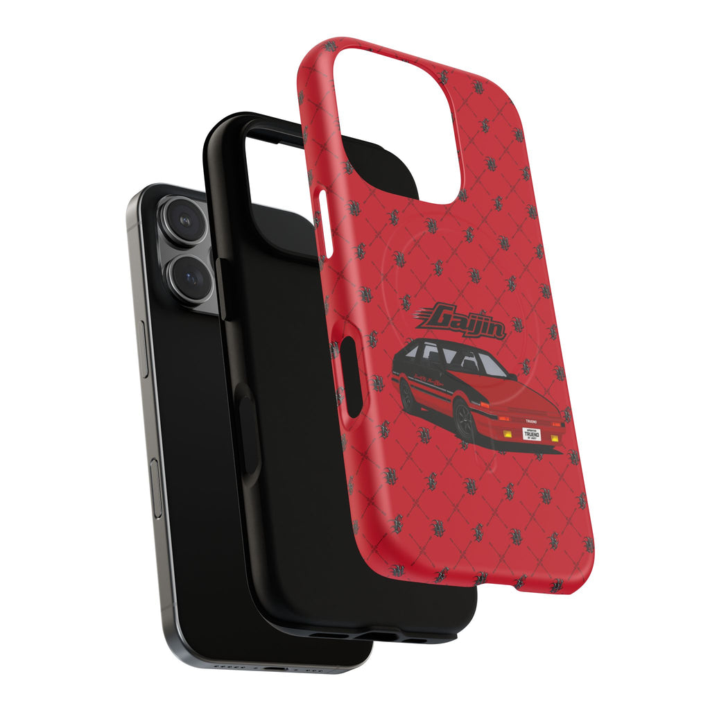 Red JDM Drift Car Magnetic Phone Case — 'Gaijin' Retro Racing Design