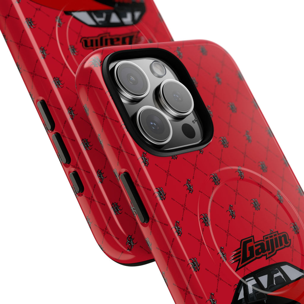 Red JDM Drift Car Magnetic Phone Case — 'Gaijin' Retro Racing Design