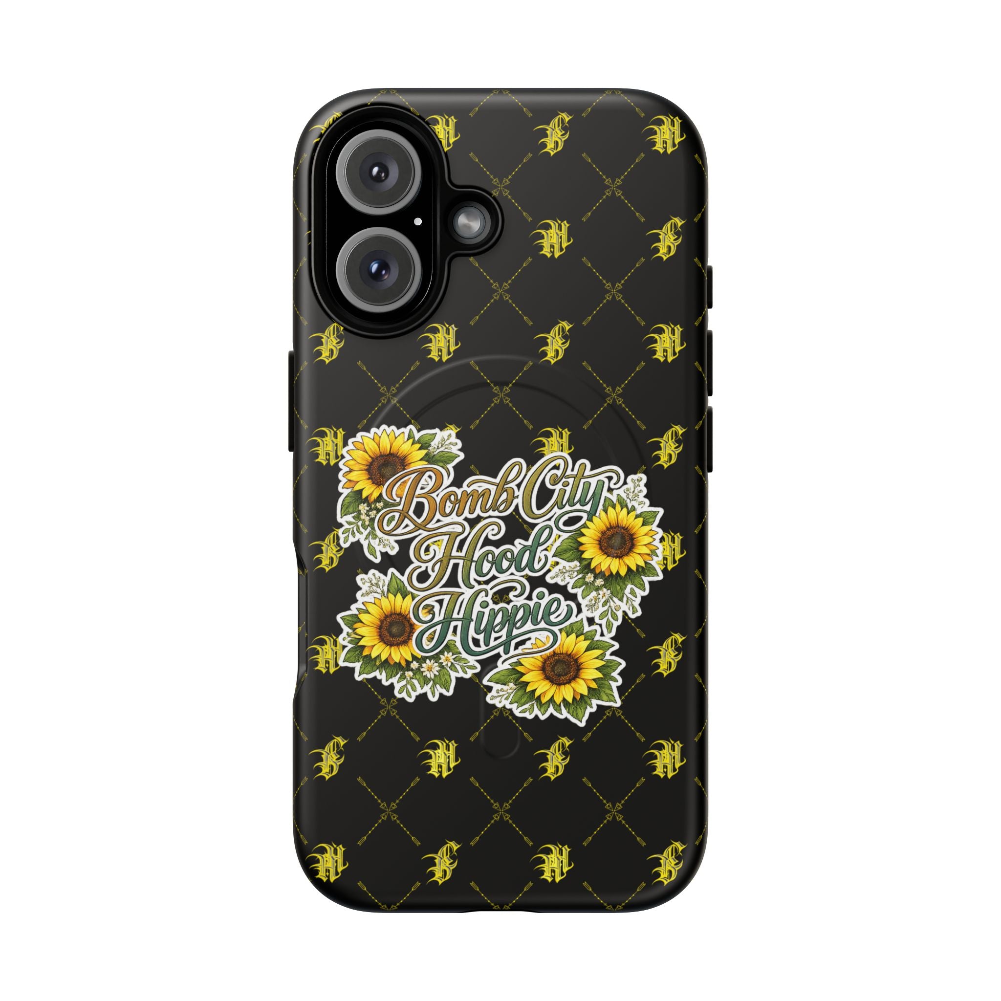 Tough Magnetic Phone Case — "Bomb City Hood Hippie" Sunflower Protective Cover