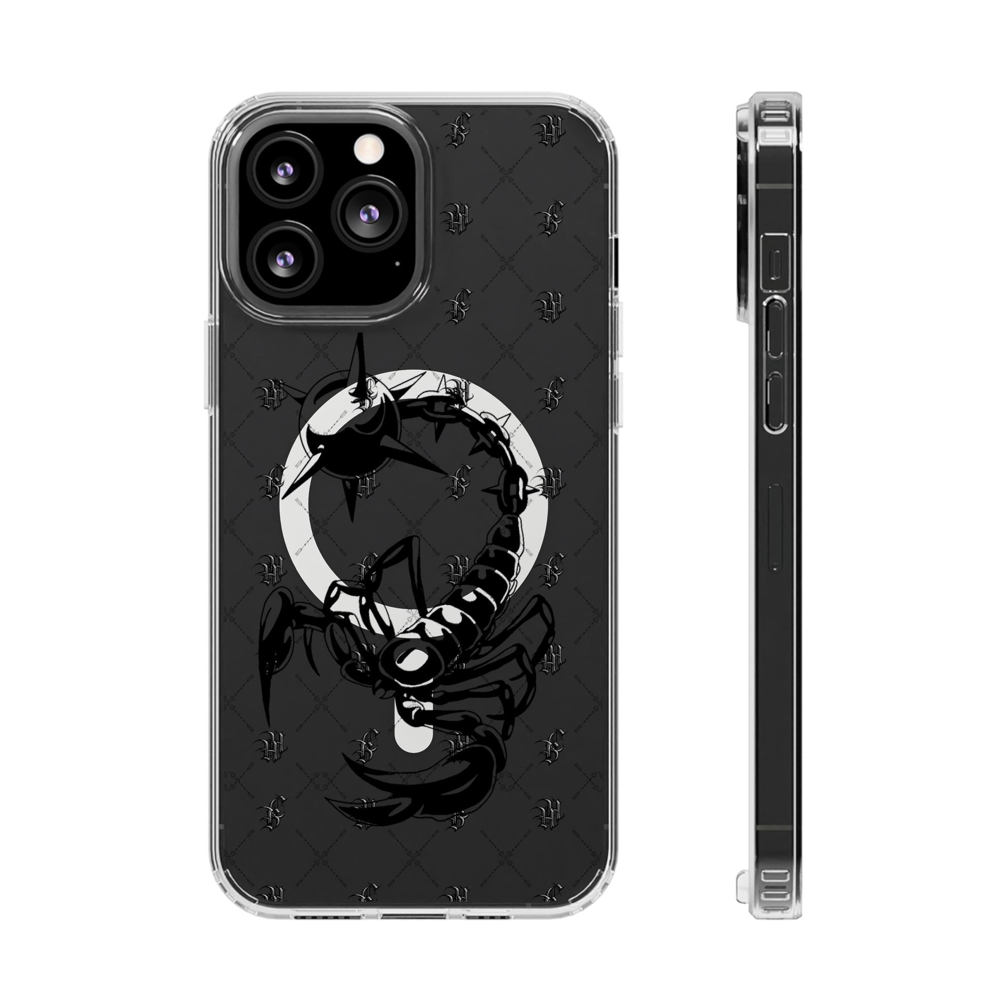 Clear Magnetic Phone Case — Monochrome Floral Ring Design