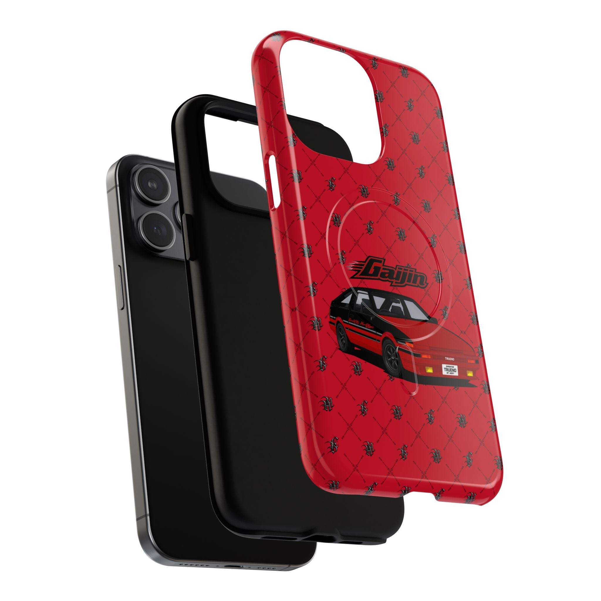 Red JDM Drift Car Magnetic Phone Case — 'Gaijin' Retro Racing Design