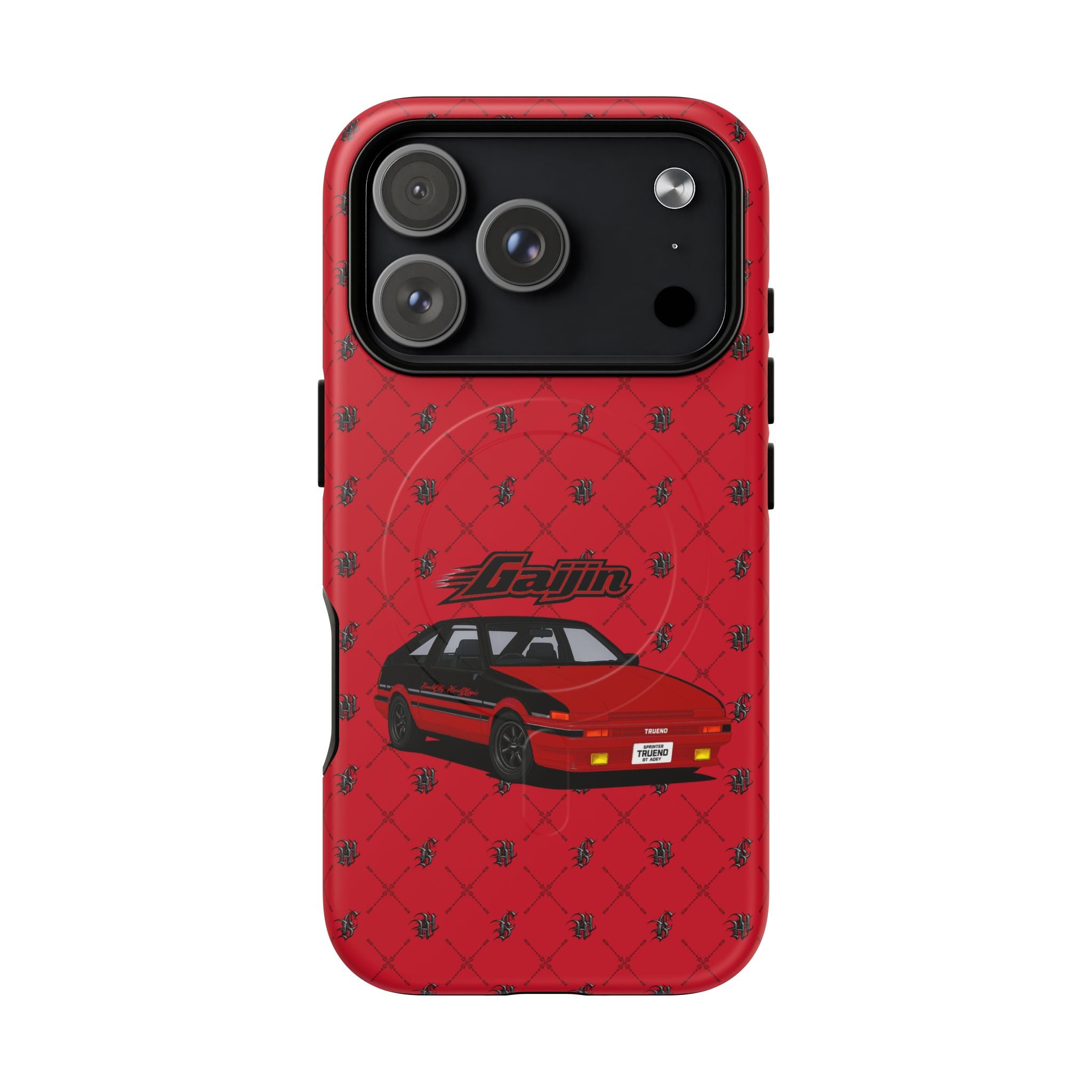 Red JDM Drift Car Magnetic Phone Case — 'Gaijin' Retro Racing Design