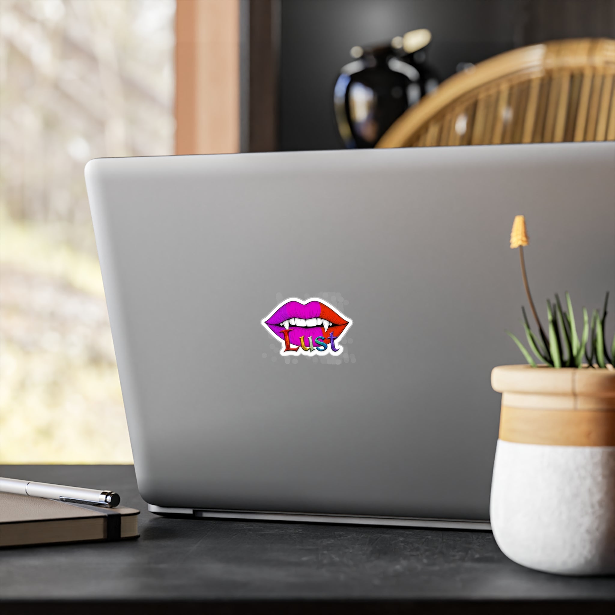 Lust Vampire Fangs Kiss-Cut Vinyl Sticker — Colorful Lip Decal