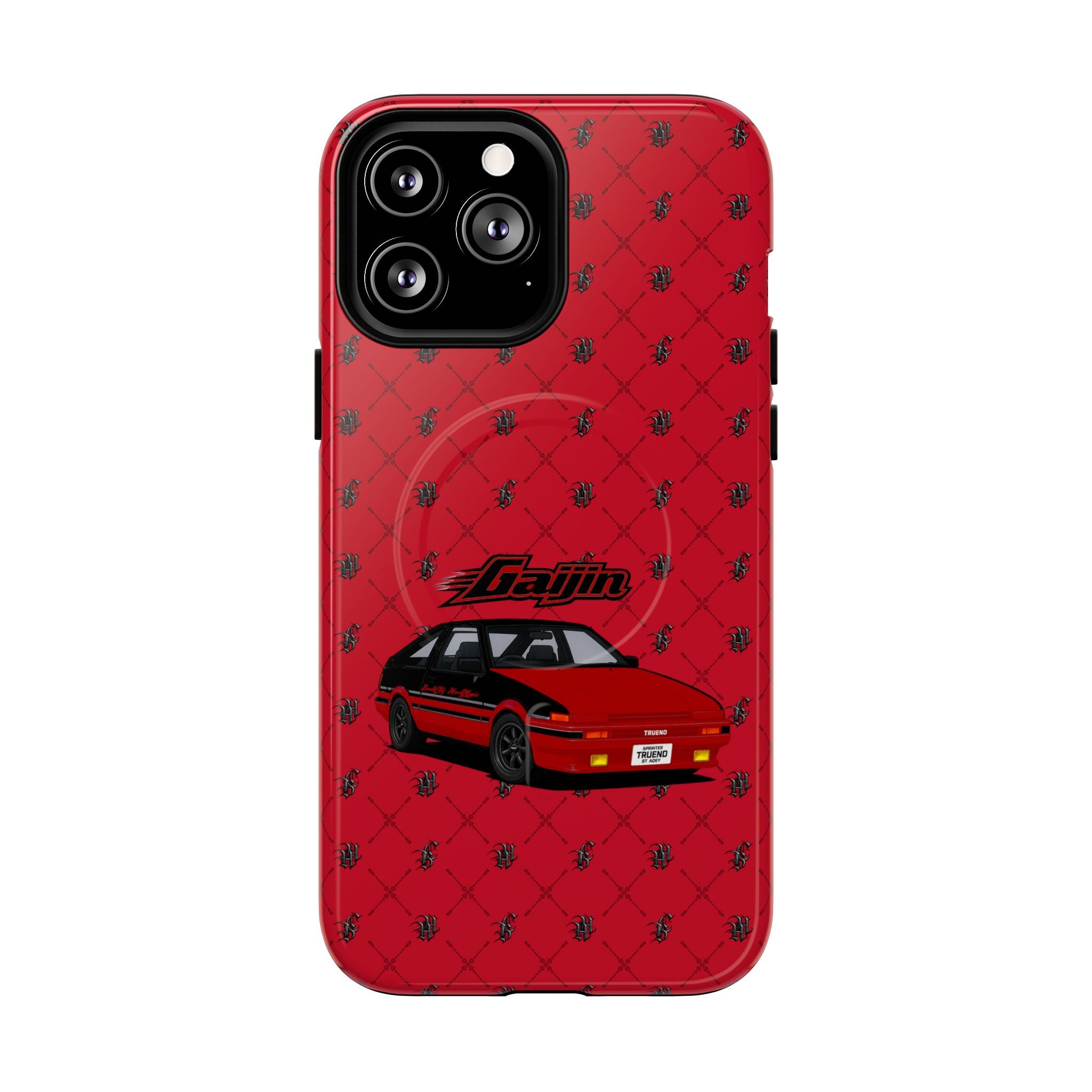 Red JDM Drift Car Magnetic Phone Case — 'Gaijin' Retro Racing Design