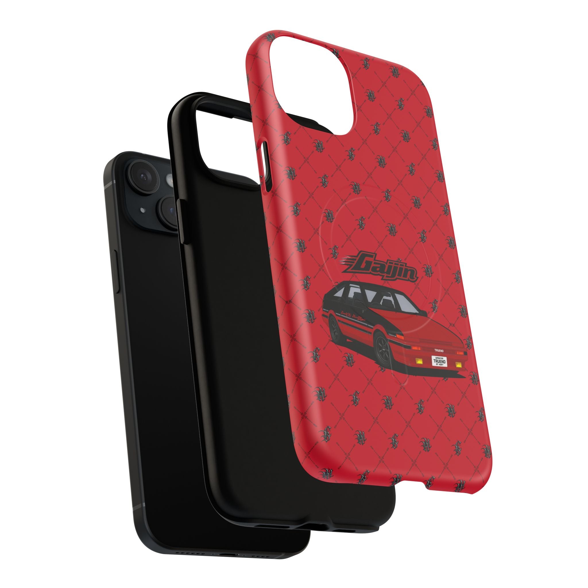 Red JDM Drift Car Magnetic Phone Case — 'Gaijin' Retro Racing Design