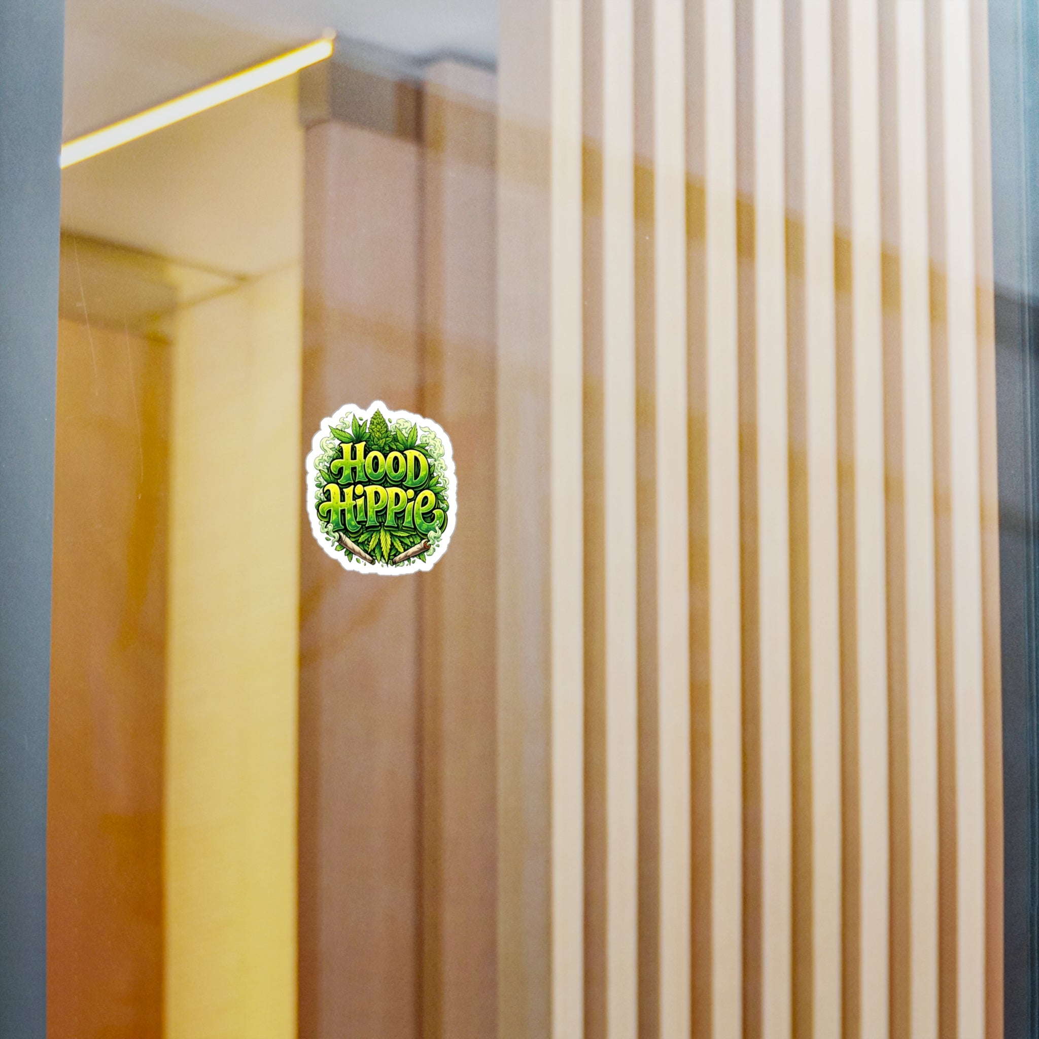 Hood Hippie Kiss-Cut Vinyl Sticker — Green Cannabis Leaf Decal