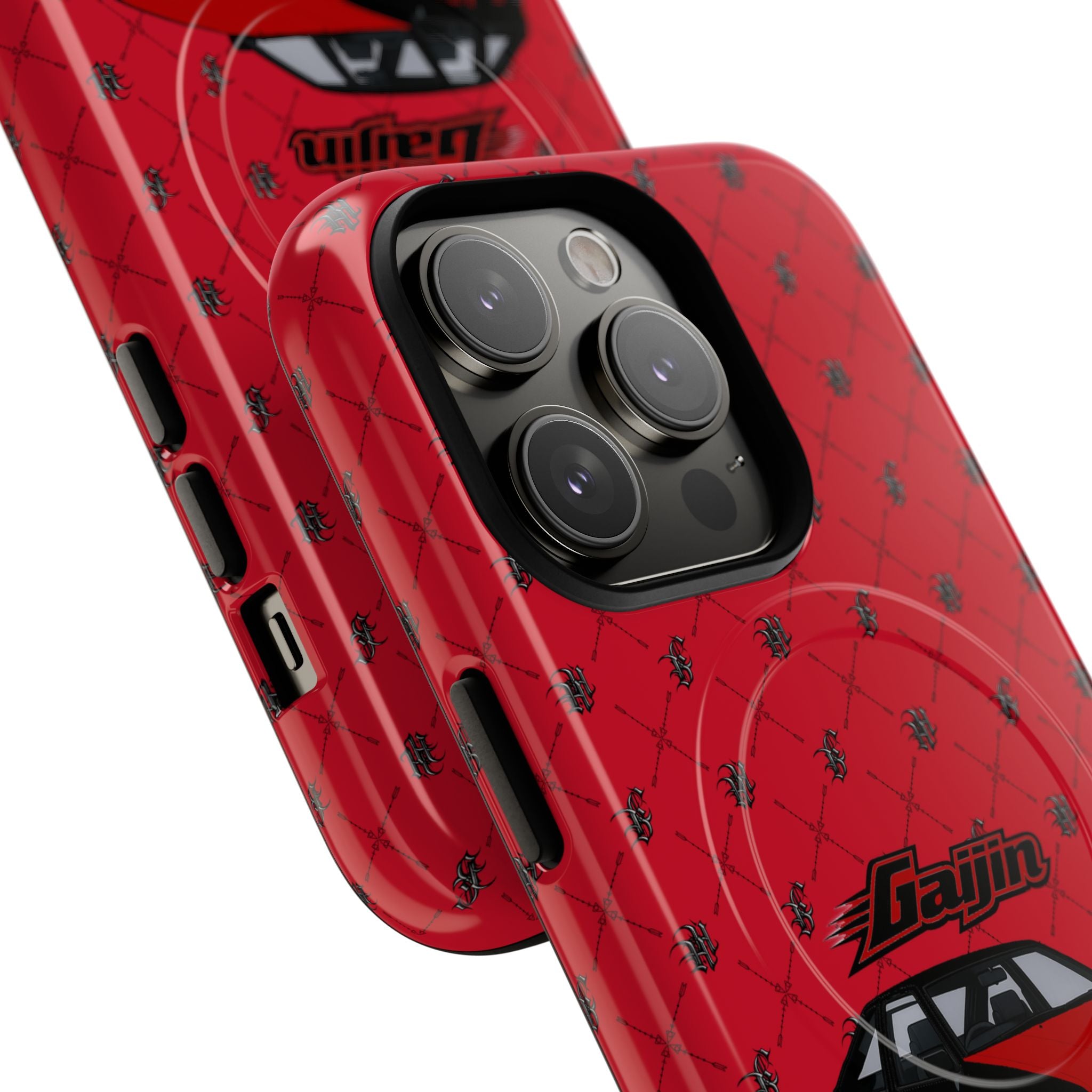 Red JDM Drift Car Magnetic Phone Case — 'Gaijin' Retro Racing Design