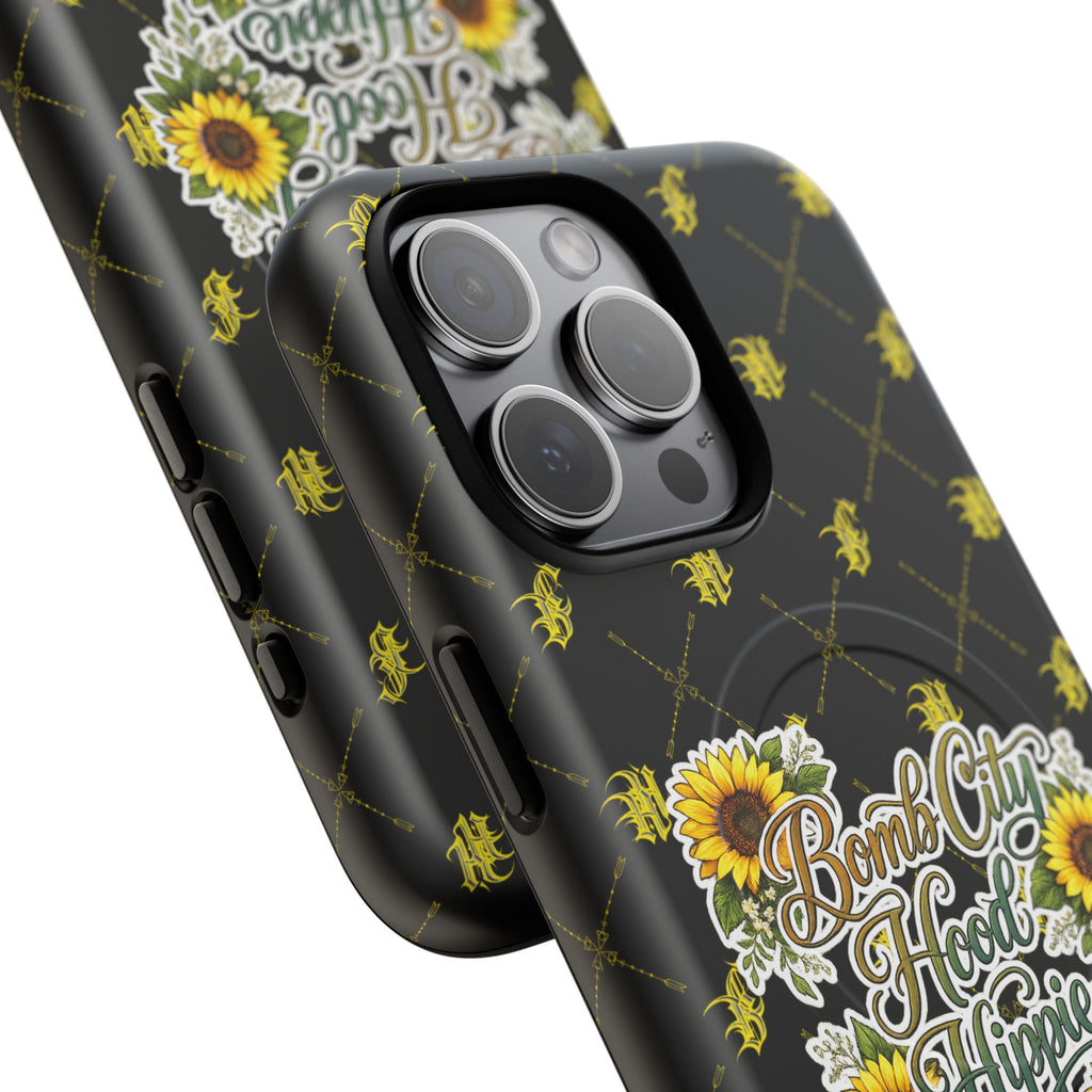 Tough Magnetic Phone Case — "Bomb City Hood Hippie" Sunflower Protective Cover