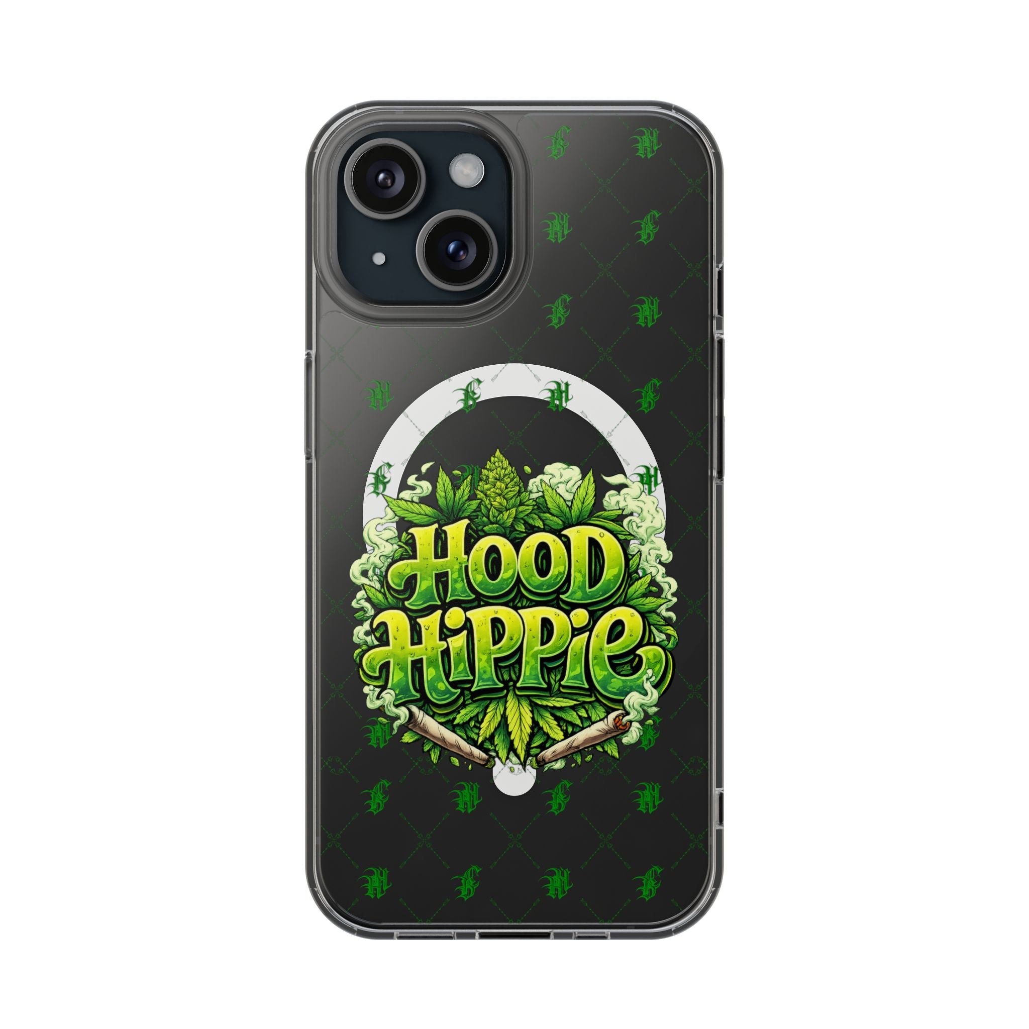 Clear Magnetic Phone Case — 'Hood Hippie' Green Cannabis Graphic