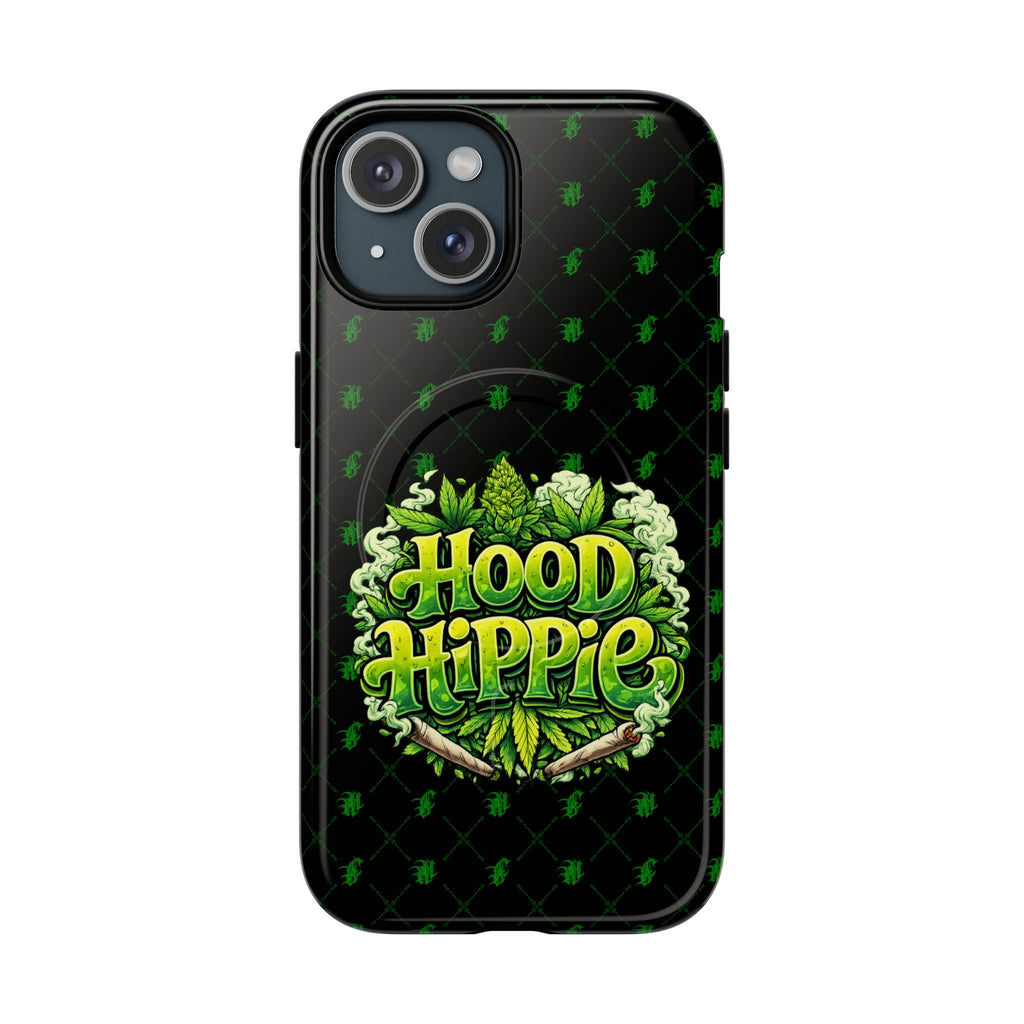 Phone Case — 'Hood Hippie' Magnetic Tough Case with Green Cannabis Design