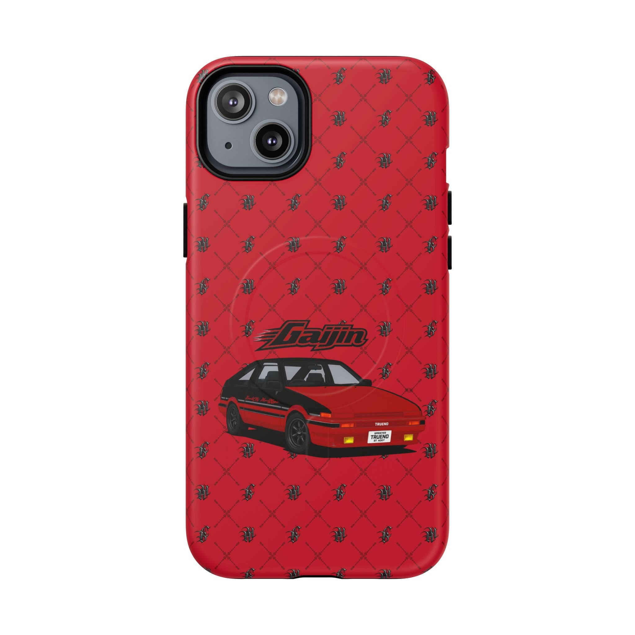 Red JDM Drift Car Magnetic Phone Case — 'Gaijin' Retro Racing Design