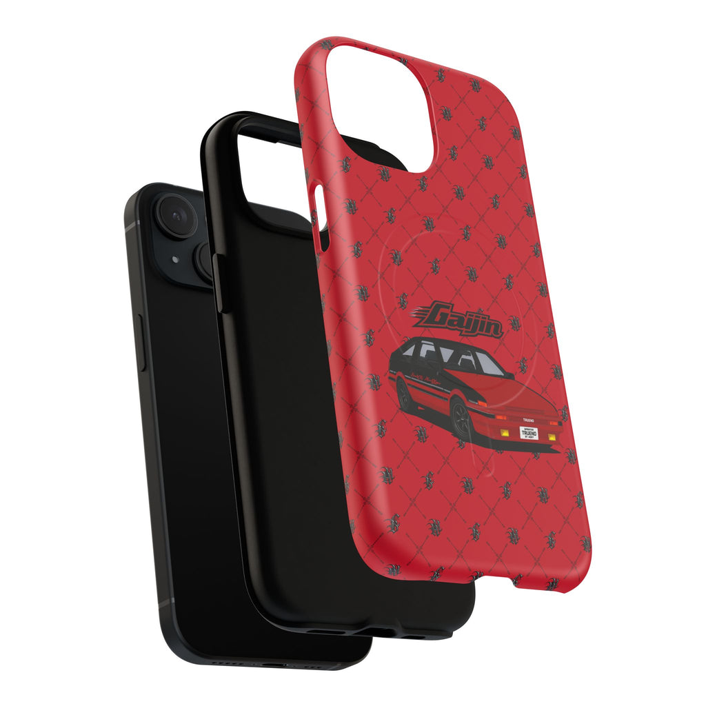 Red JDM Drift Car Magnetic Phone Case — 'Gaijin' Retro Racing Design