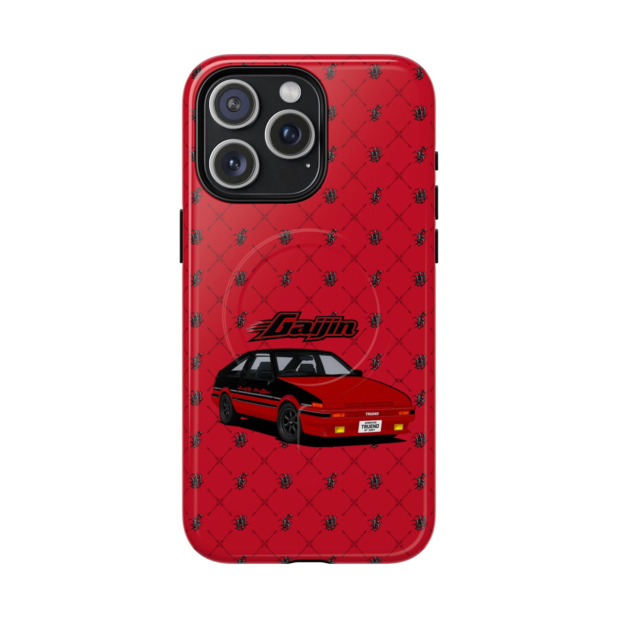 Red JDM Drift Car Magnetic Phone Case — 'Gaijin' Retro Racing Design