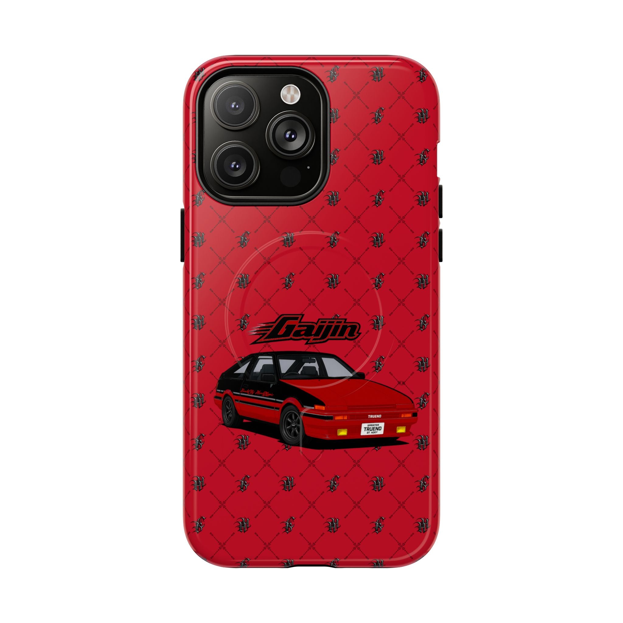 Red JDM Drift Car Magnetic Phone Case — 'Gaijin' Retro Racing Design