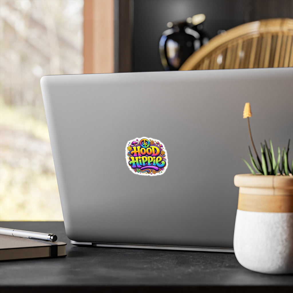 Hood Hippie Kiss-Cut Vinyl Sticker — Colorful Peace Sign Decal