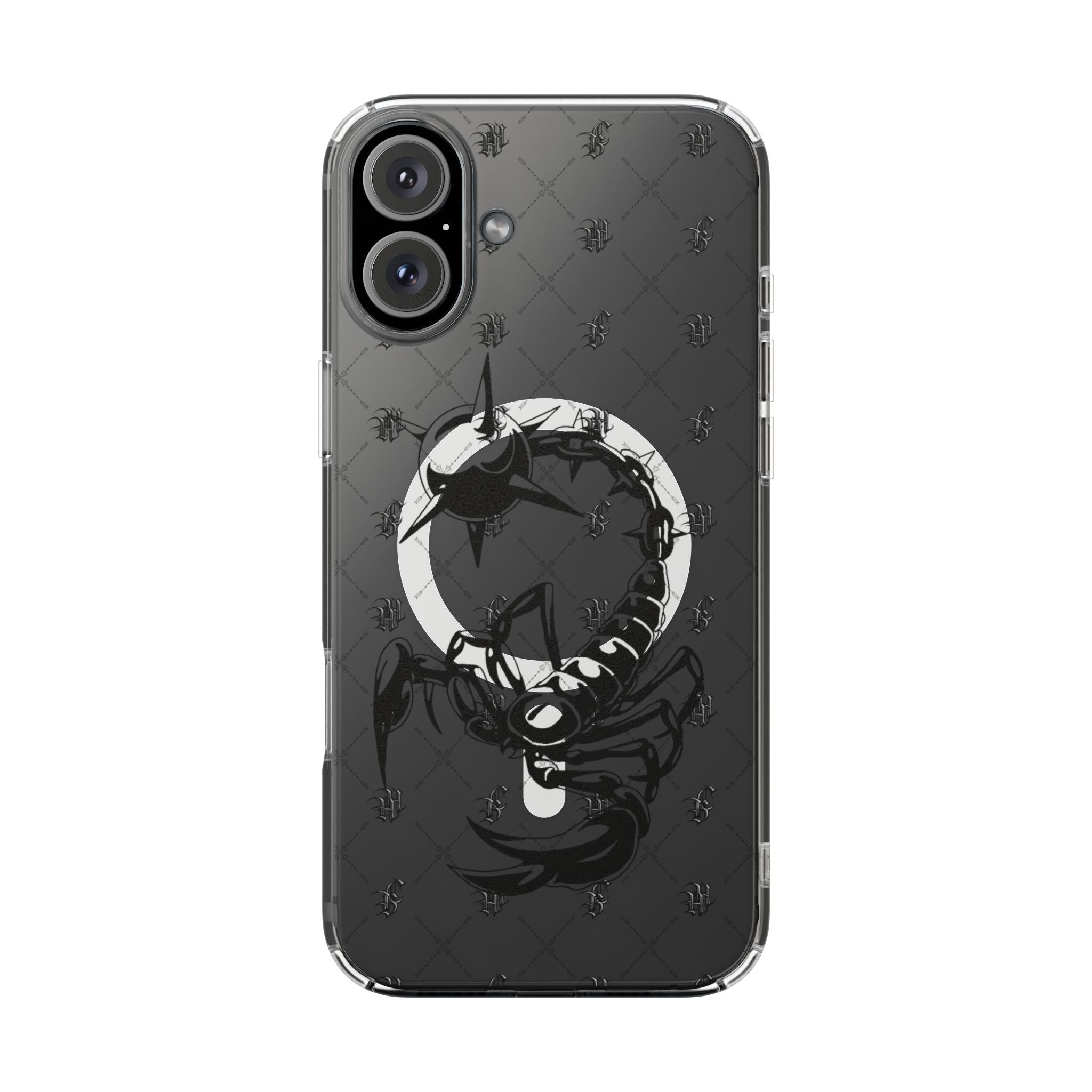Clear Magnetic Phone Case — Monochrome Floral Ring Design
